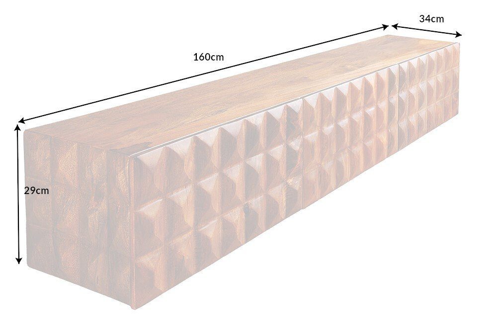 riess-ambiente TV-Board VULCANO 160cm natur (Einzelartikel, 1 St), Wohnzimmer · lackiertes Massivholz · hängend · Stauraum · Retro Design