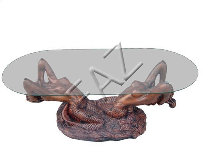 JVmoebel Beistelltisch Glastisch Tische Tisch Statue Figur Tisch Beistell Sofa Meerjungfrau