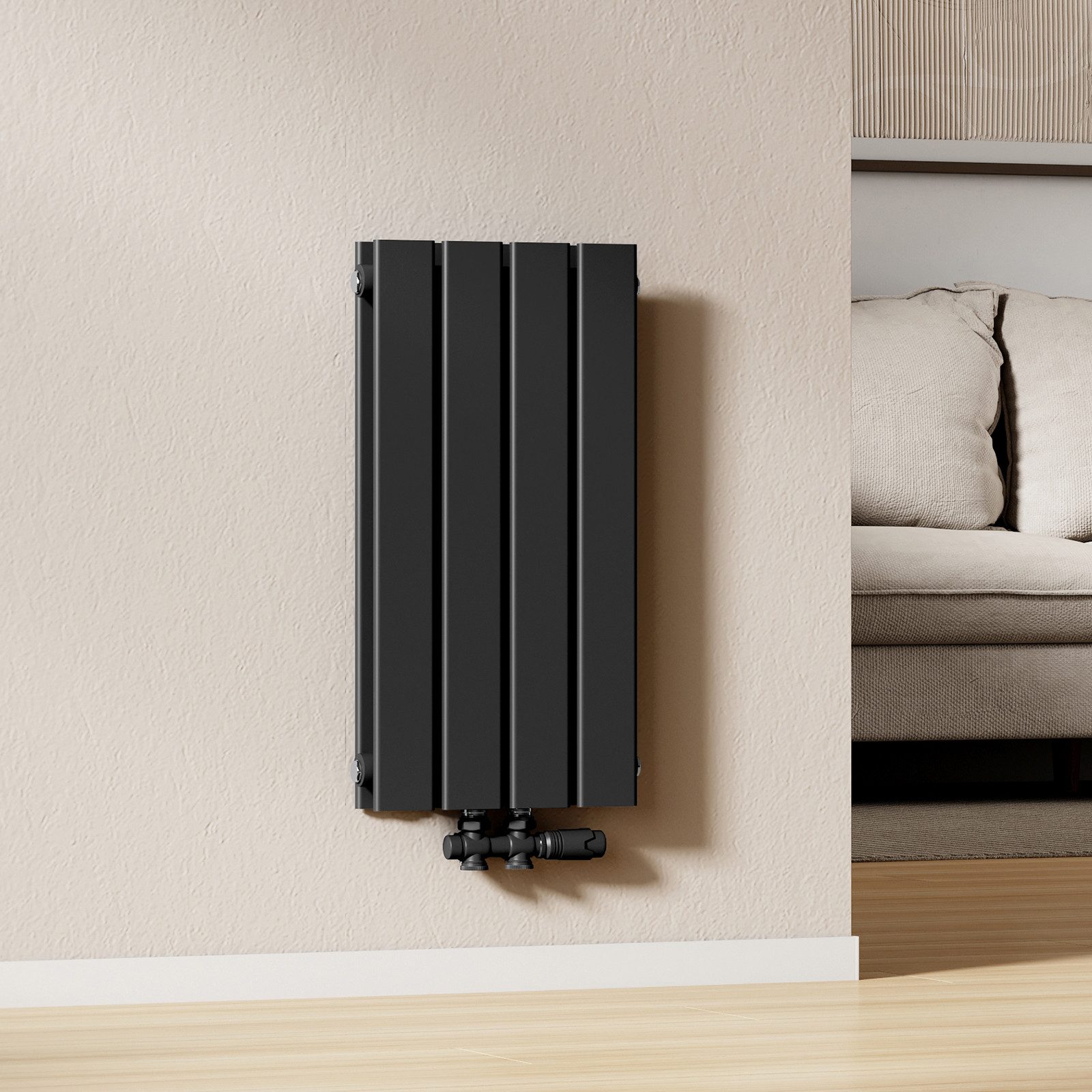 EMKE Heizkörper Schwarz Einlagig/Doppellagig Flach Paneelheizkörper, Breite: 30cm Bad Design Heizkörper Mittelanschluss