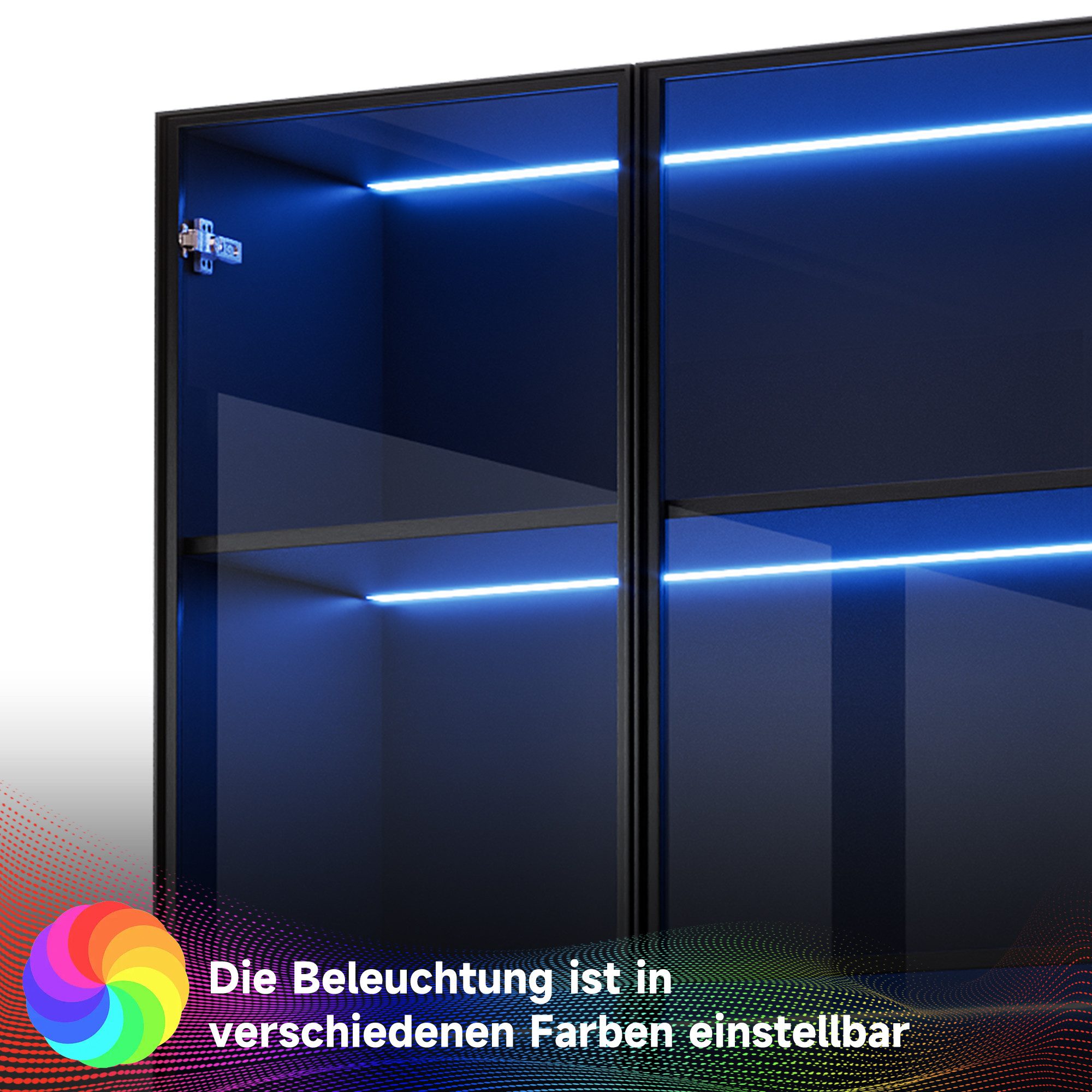 Flieks Vitrine Glasvitrine mit LED-Beleuchtung, glastüren und Schubladen (Maße: B60/T40/H160 cm, 1-St., Schrank für Wohnzimmer, Schlafzimmer, Arbeitszimmer und  – Bild 5 von 5