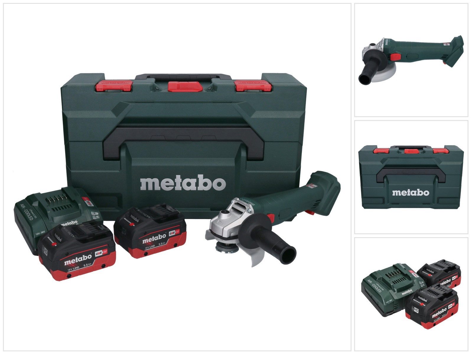metabo Akku-Winkelschleifer W 18 L 9-125 18 V 125 mm + 2x Akku 5,5 Ah + Ladegerät + metaBOX