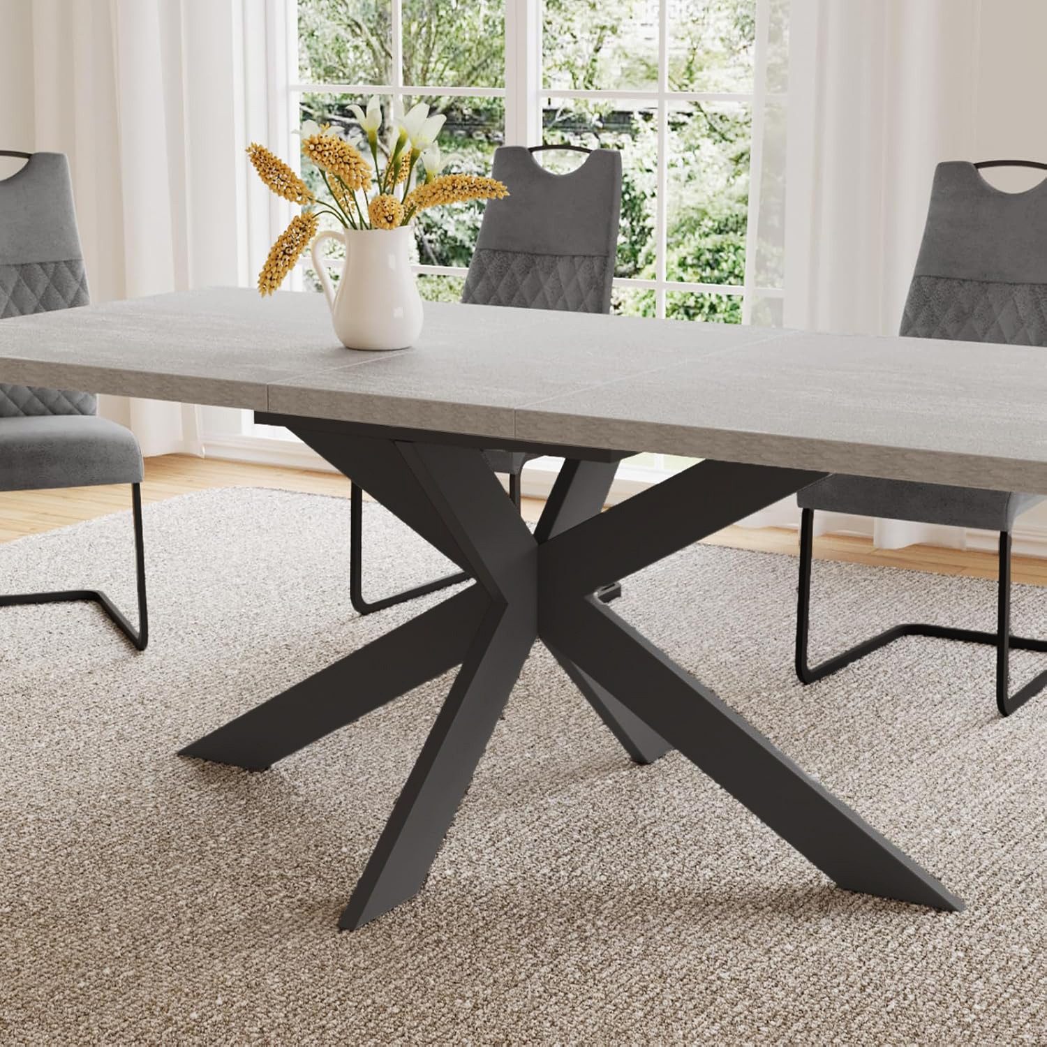 Jiexi Esstisch Tisch-und Stuhlset, Ausziehbarer Esstisch (130–170 cm) mit 4-6 Stühlen, ausziehbarer, hohe Härte, für 6 Personen – Bild 5 von 5