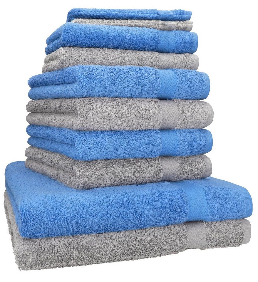 & Handtuch Farbe Set Betz Silbergrau, Baumwolle, Set 10 (10-tlg) Handtuch Hellblau TLG. Premium