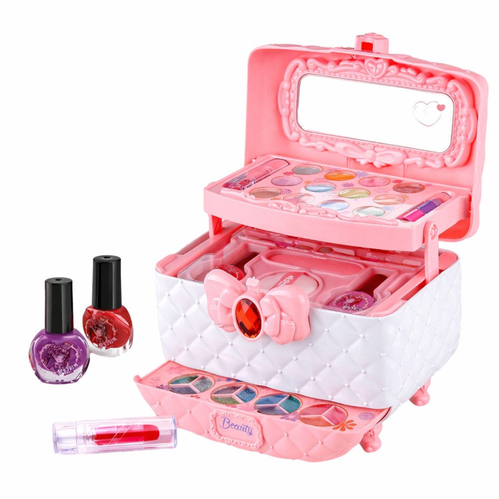 LEAN TOYS Schmink-Koffer Kosmetikkoffer Schminkset Kinderschminke, 1-tlg., 19 x 13 x 16 cm tragbar, Spiegel integriert, mehrstöckig, Tragegriff