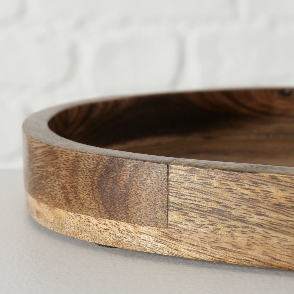 BOLTZE Tablett 2tlg. Holztablett FINCA braun oval Dekotablett aus Mangoholz Landhaus