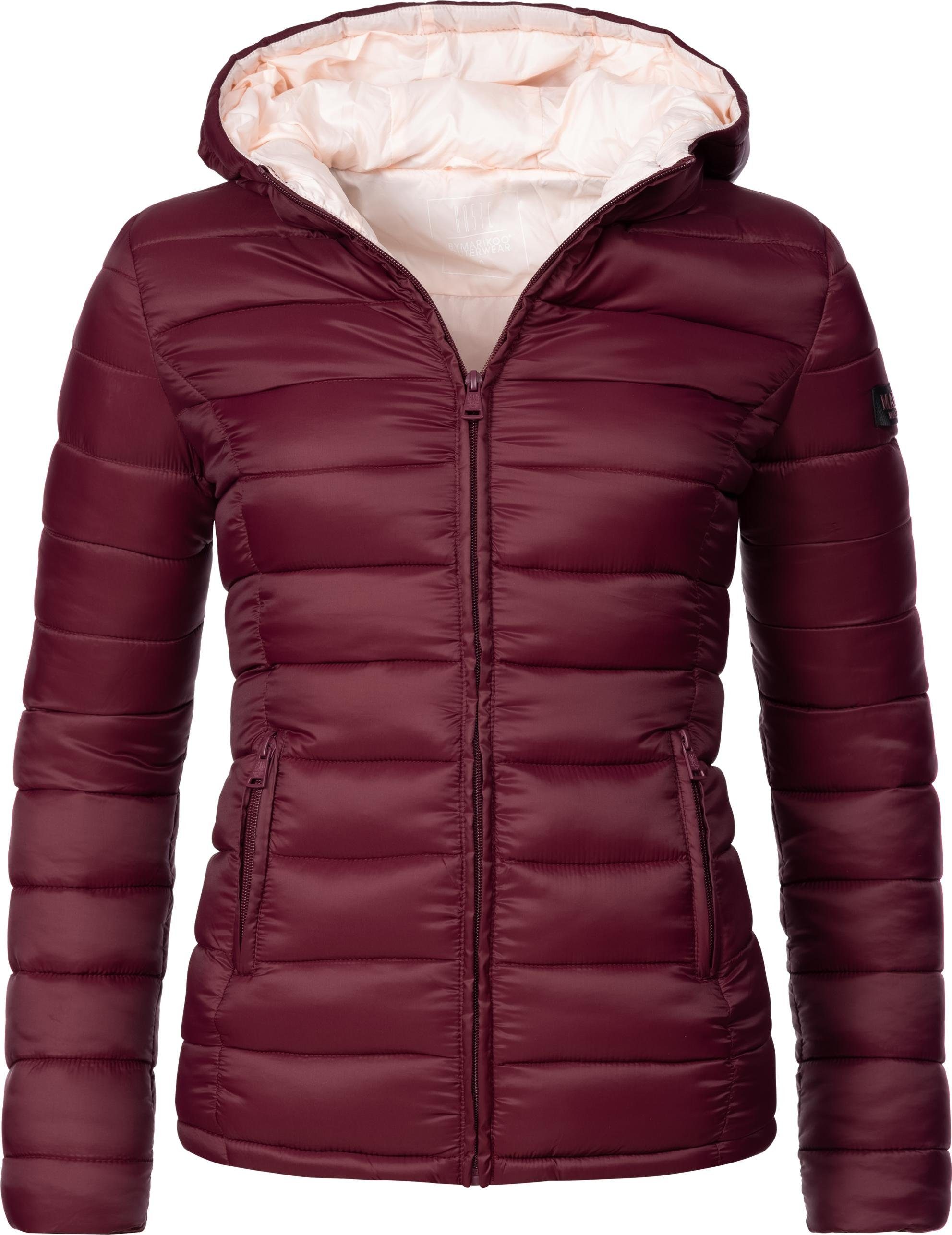 Marikoo Steppjacke Luci modische Damen Übergangsjacke mit großer Kapuze weinrot