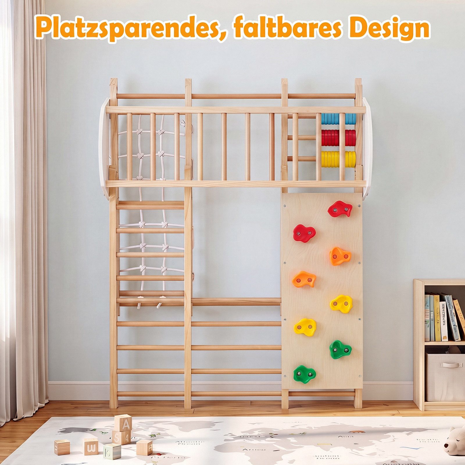 COSTWAY Klettergerüst, Klappbares Kletterspielzeug Set mit Hangelgerüst & Schaukel