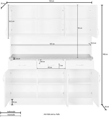 wiho Küchen Buffet Linz 150 cm Breite in Landhaus-Optik