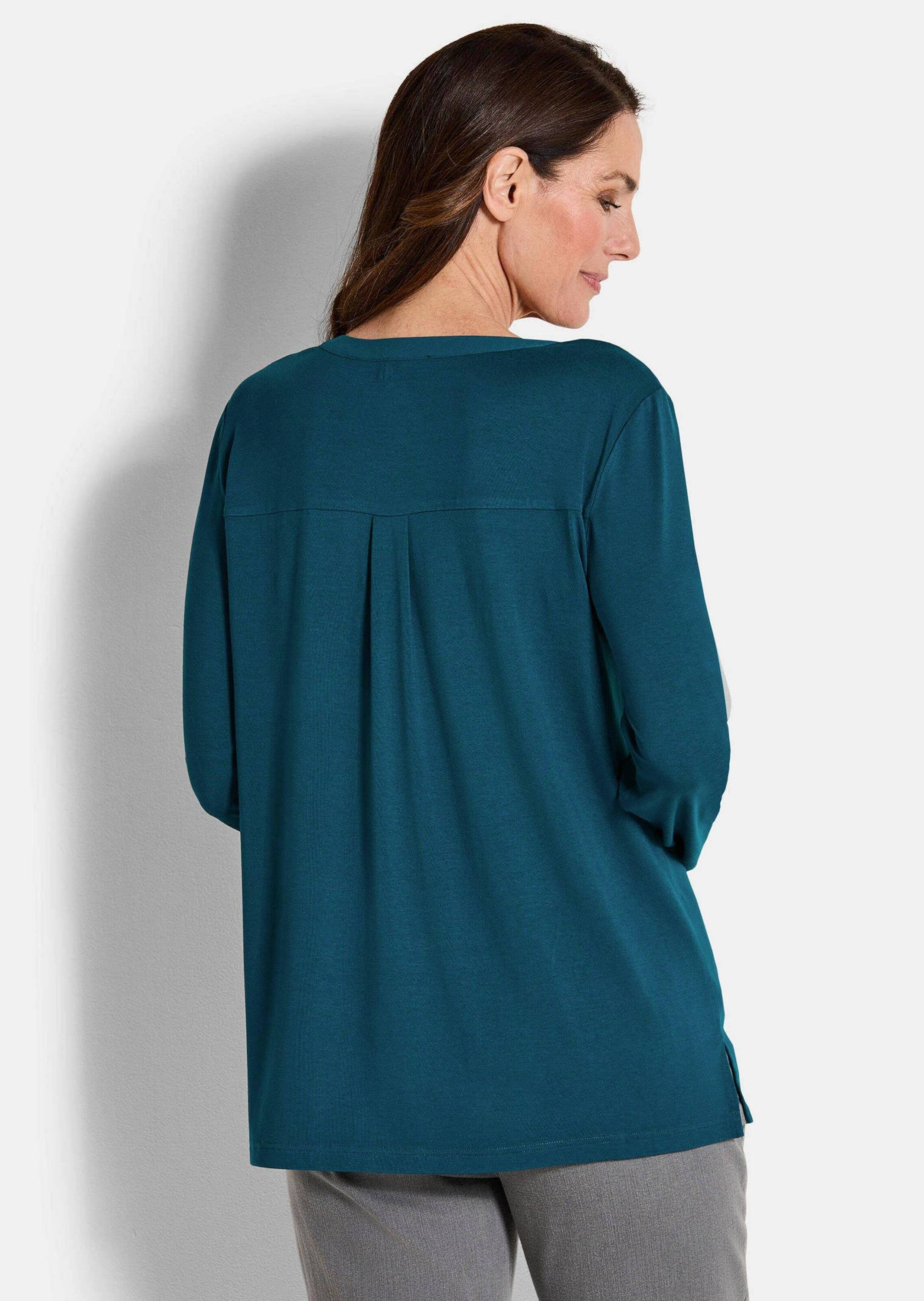 GOLDNER Shirtbluse Kurzgröße: Langarmshirt mit Rundhals und V-Schlitz und langen Ärmeln – Bild 3 von 5