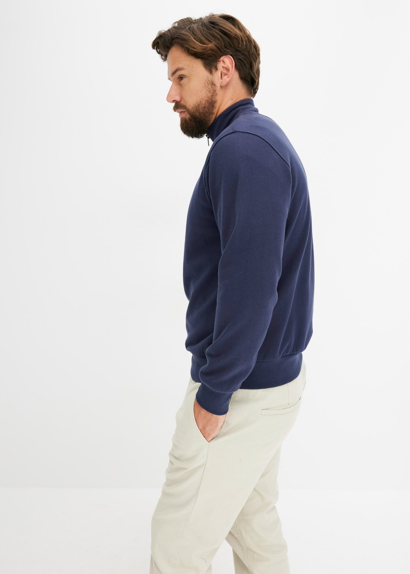 bonprix Sweatshirt mit Stehkragen mit kurzem Reißverschluss, Regular Fit, unifarben