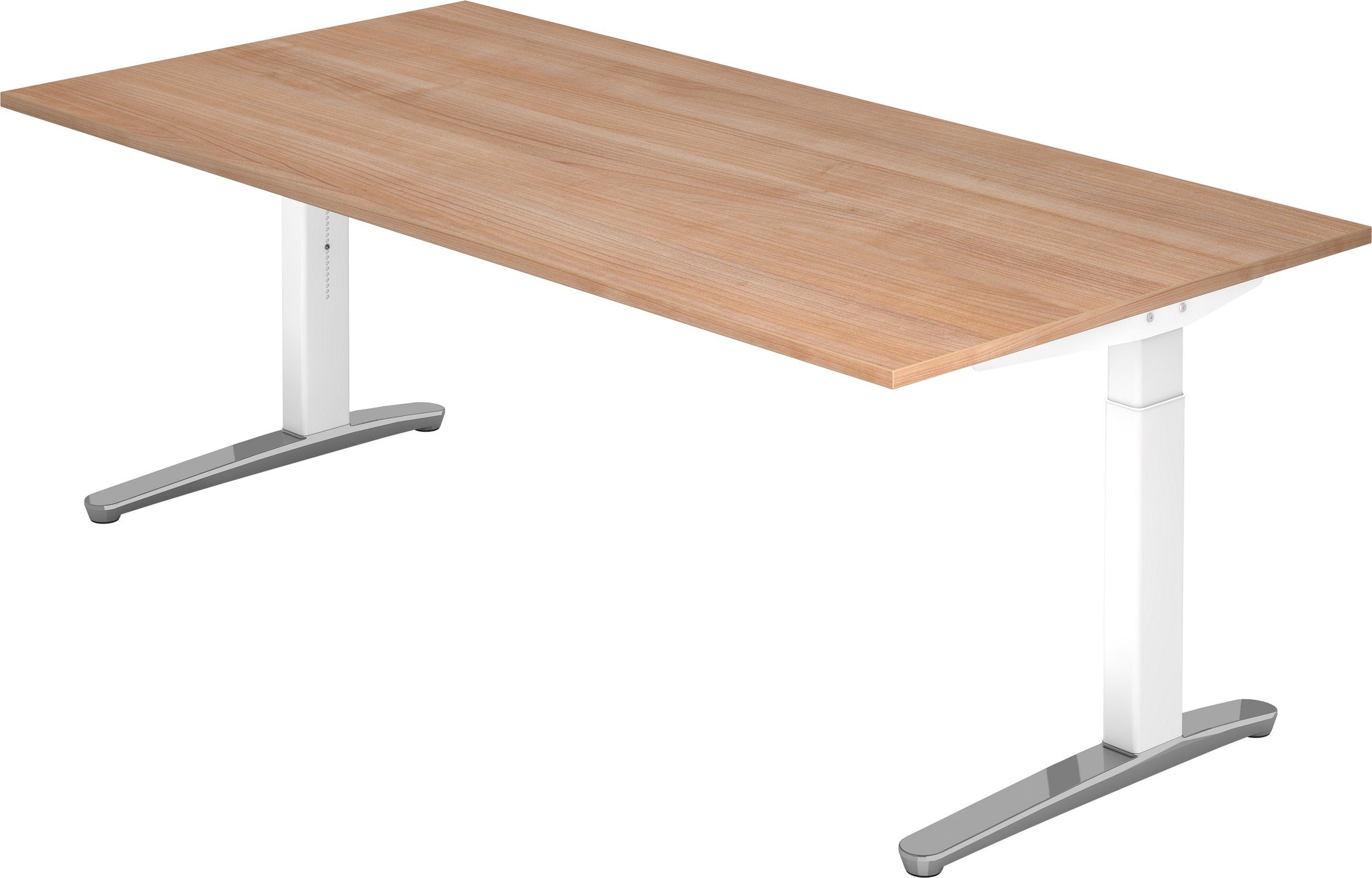 Weiß/Alu Gestell: Schreibtisch bümö Nussbaum Schreibtisch - 100 x 200 Serie-XB, cm - poliert Rechteck: Dekor: