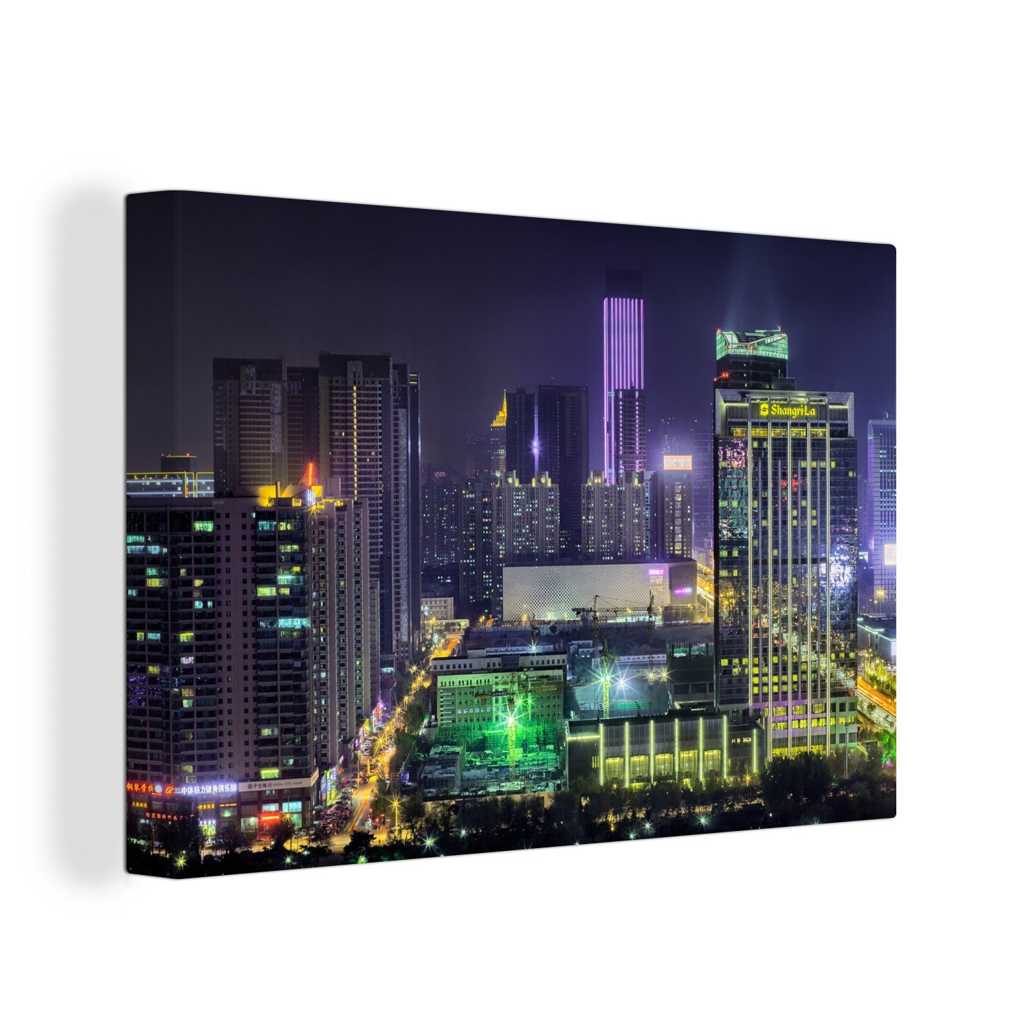 OneMillionCanvasses® Leinwandbild Skyline der Metropole Shenyang am Abend, (1 St), Wandbild Leinwandbilder, Aufhängefertig, Wanddeko, 30x20 cm