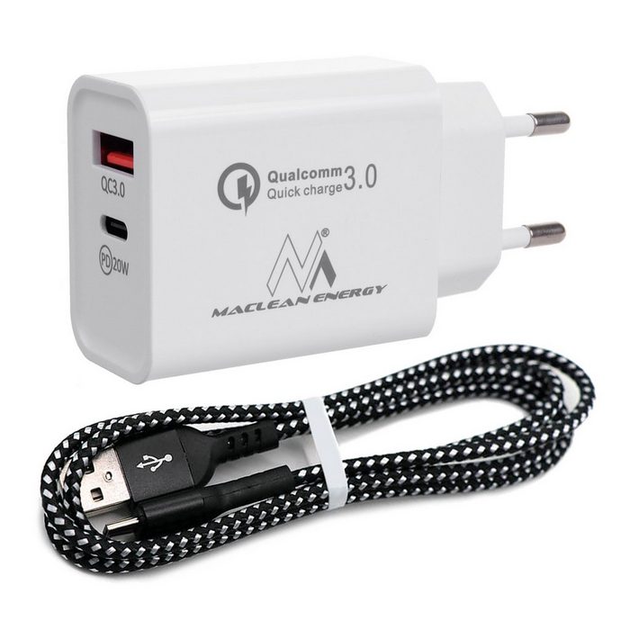 Maclean Energy MCE485W + MCE471 USB-Ladegerät (2-tlg. Ladegerät 20W Quick Charge mit USB-Kabel 1m)