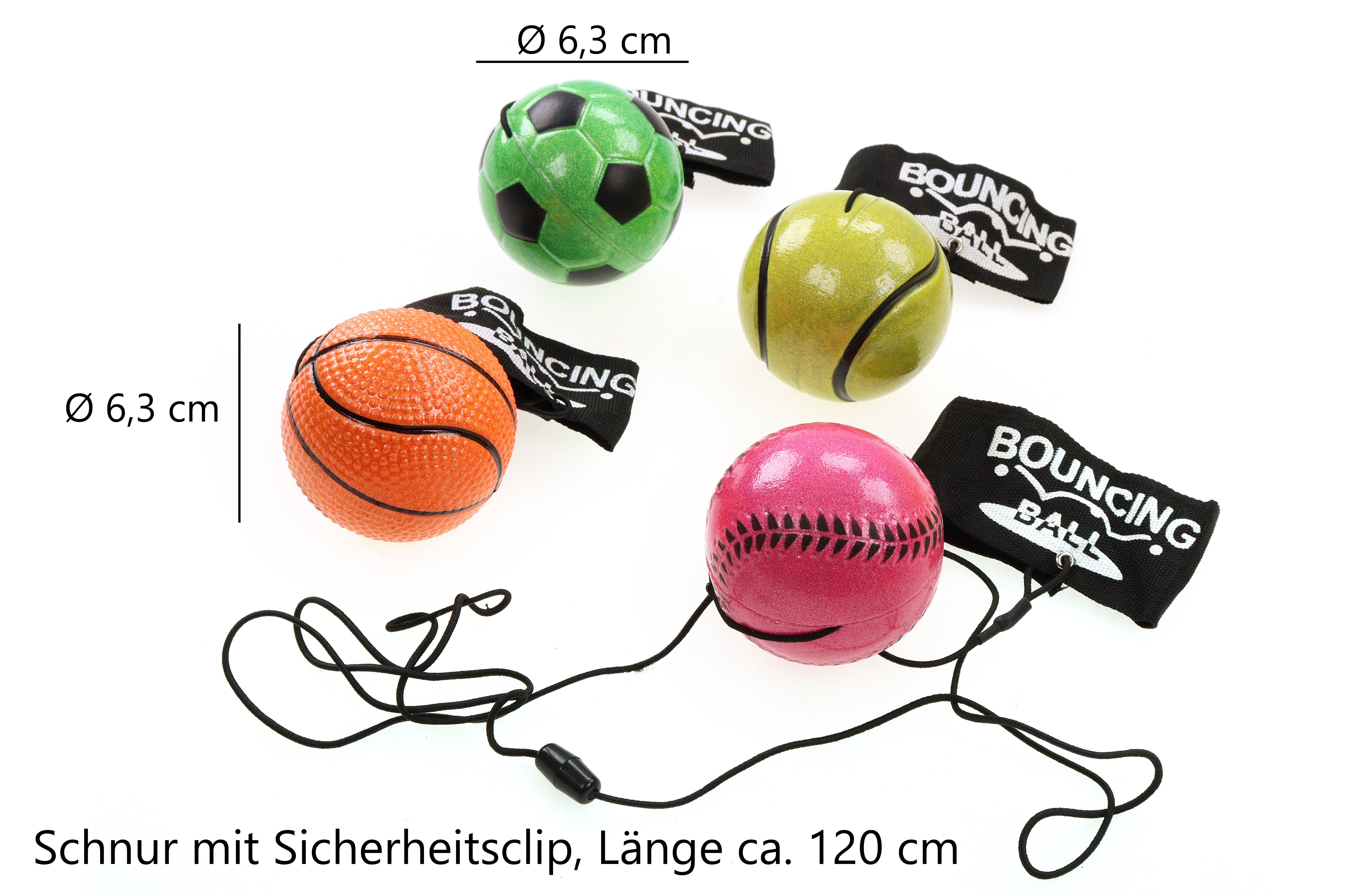 ELLUG Spielball »4er Set Springball/Returnball/Flummi, metallic, glitzernd  Armband & Schnur, Safety Clip, Fußball/Basketball/Tennisball/Baseball  Ø6,3cm«