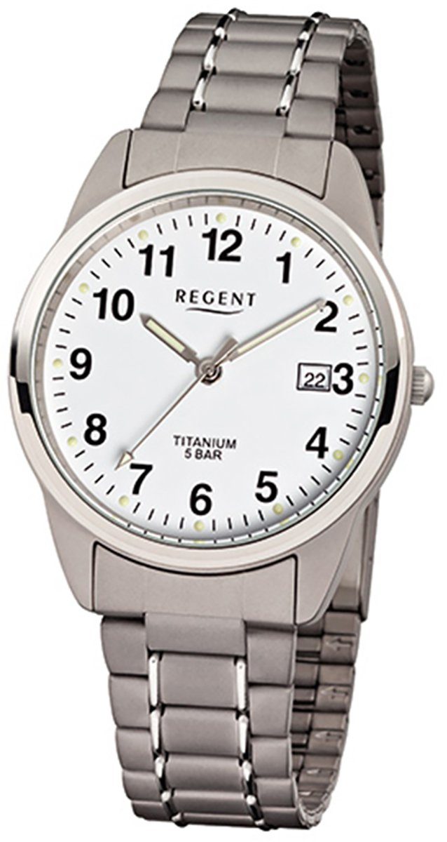 Regent Quarzuhr Regent Herren-Armbanduhr grau silber Analog, Herren Armbanduhr rund, mittel (ca. 36mm), Titanarmband