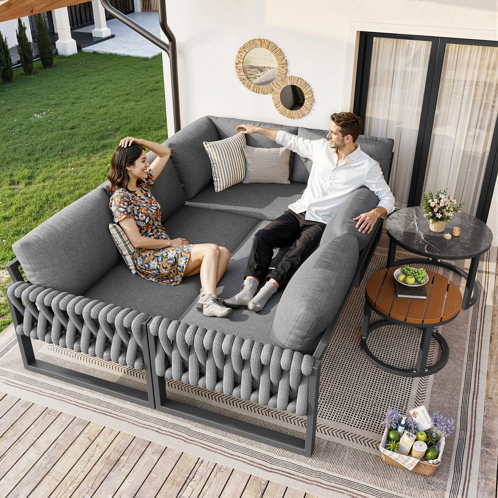 i@home Gartenlounge-Set, (5-tlg., inklusive aller Sitz- und Rückenkissen), mit verstellbare Beine, wasserabweisenden & abnehmbaren Kissen