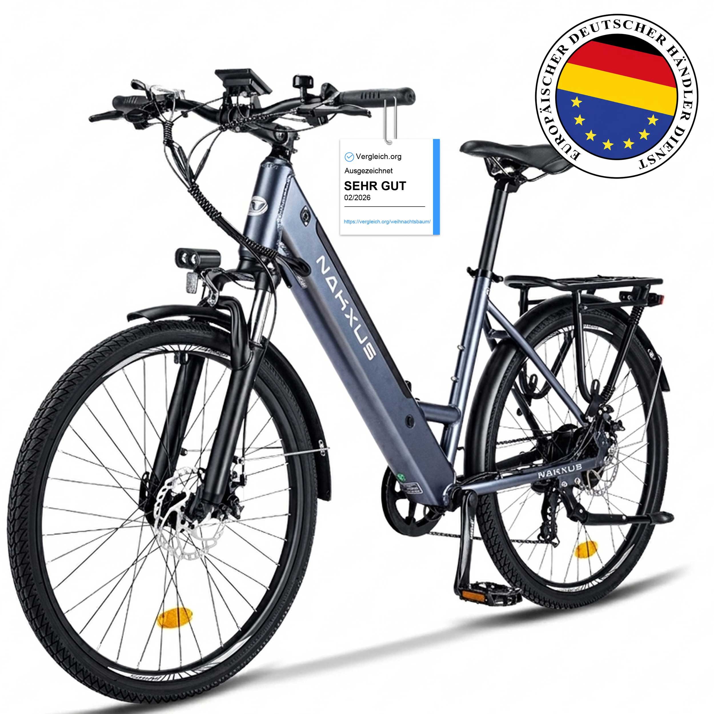 Vankel E-Bike Cityrad Herren Elektrofahrrad 468WH mit App-Steuerung cityrad Damen 13AH 60Nm, Kettenschaltung, Heckmotor, 468 Wh, EABS-Bremssystem E-bikes mit IPX6 Motor Farbdisplay und hoher Traglast