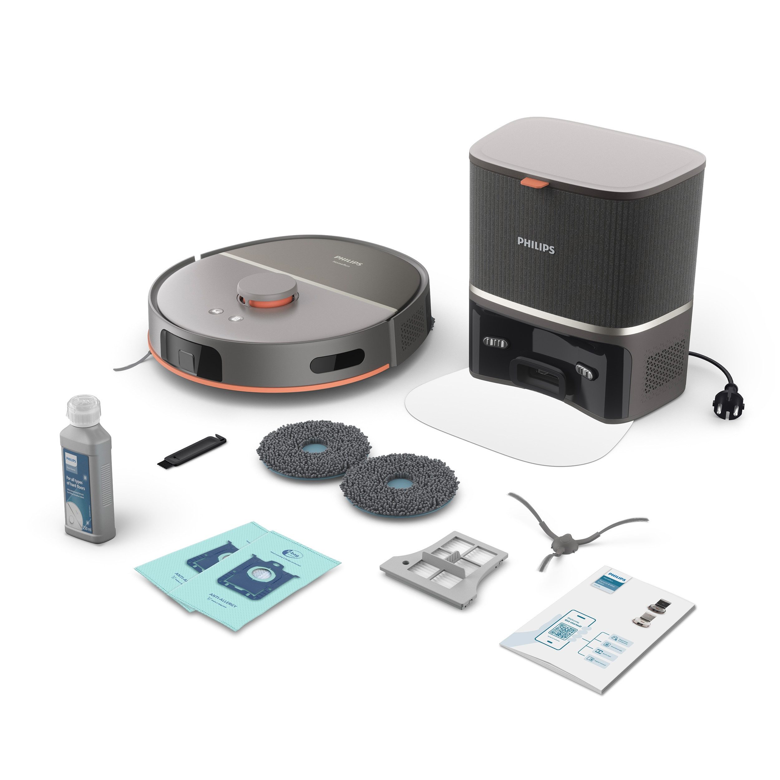 Philips Saugroboter mit Wischfunktion XU5100/10 5000 Series mit 10.000pa Saugkraft, 67,16 W, mit Beutel, LDS-Radarnavigationssystem, HomeRun App, inkl. Entleerungsstation