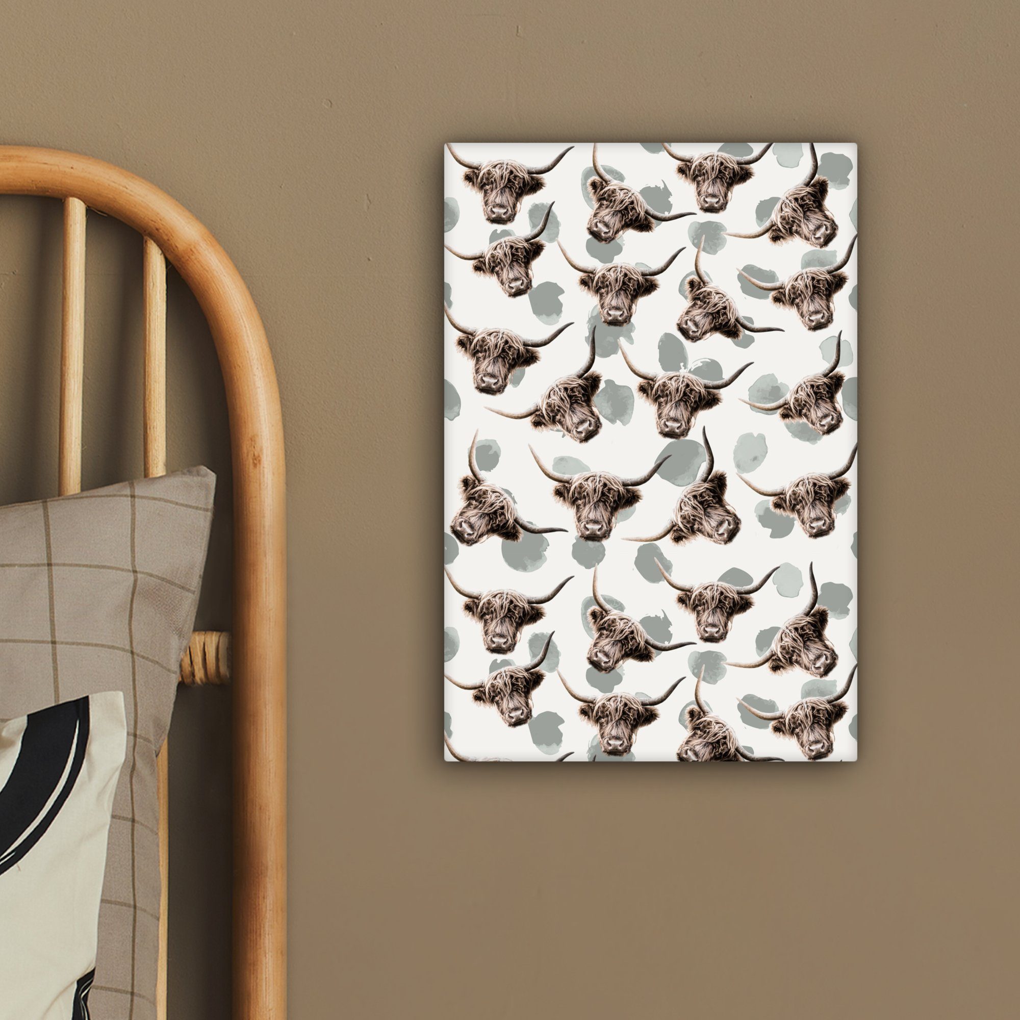 OneMillionCanvasses® Leinwandbild Schottische St), - Kühe, 20x30 inkl. Gemälde, cm Leinwandbild Zackenaufhänger, fertig Highlander (1 Tiere - bespannt