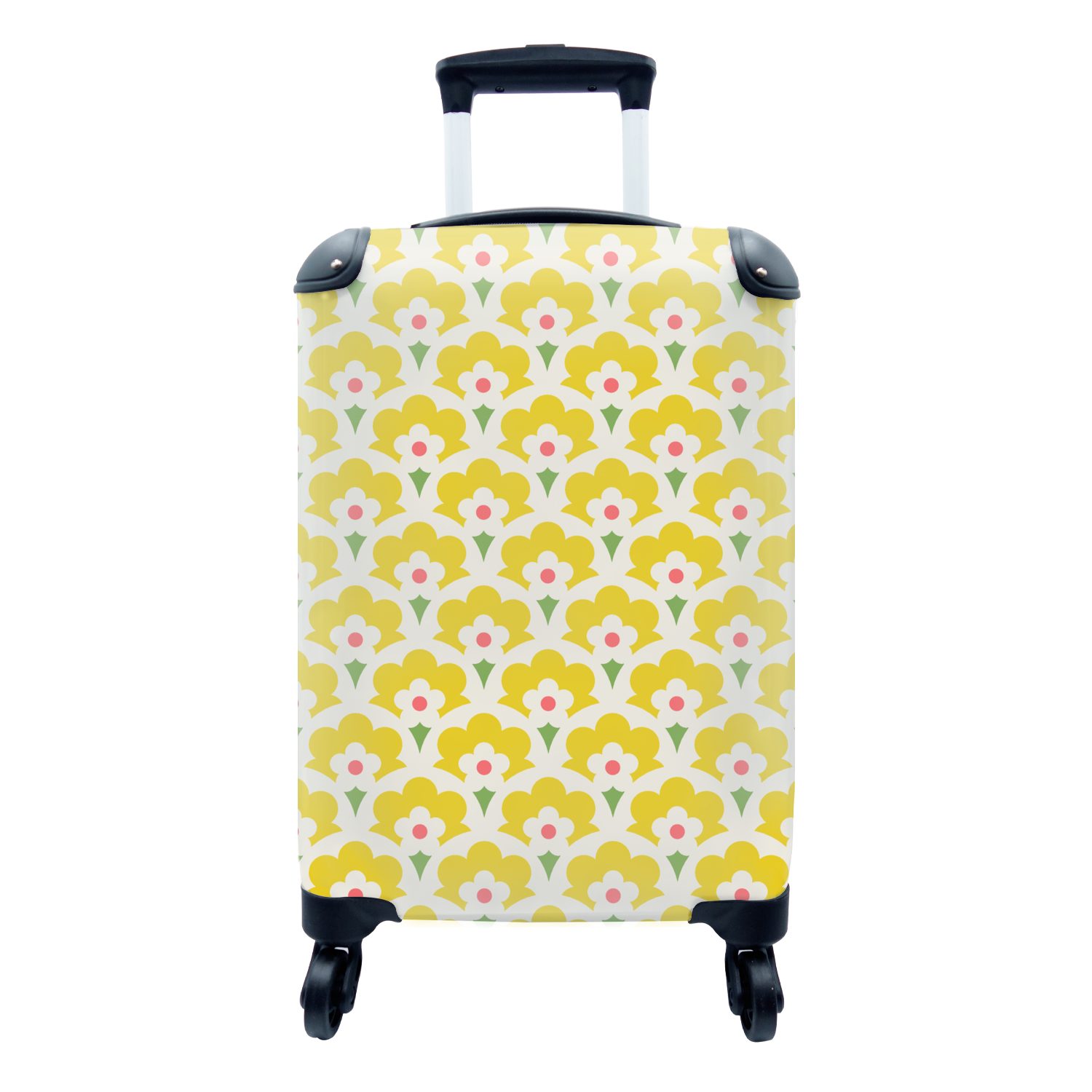 MuchoWow Handgepäckkoffer Design - Retro - Siebziger Jahre - Gelb, 4 Rollen, Reisetasche mit rollen, Handgepäck für Ferien, Trolley, Reisekoffer