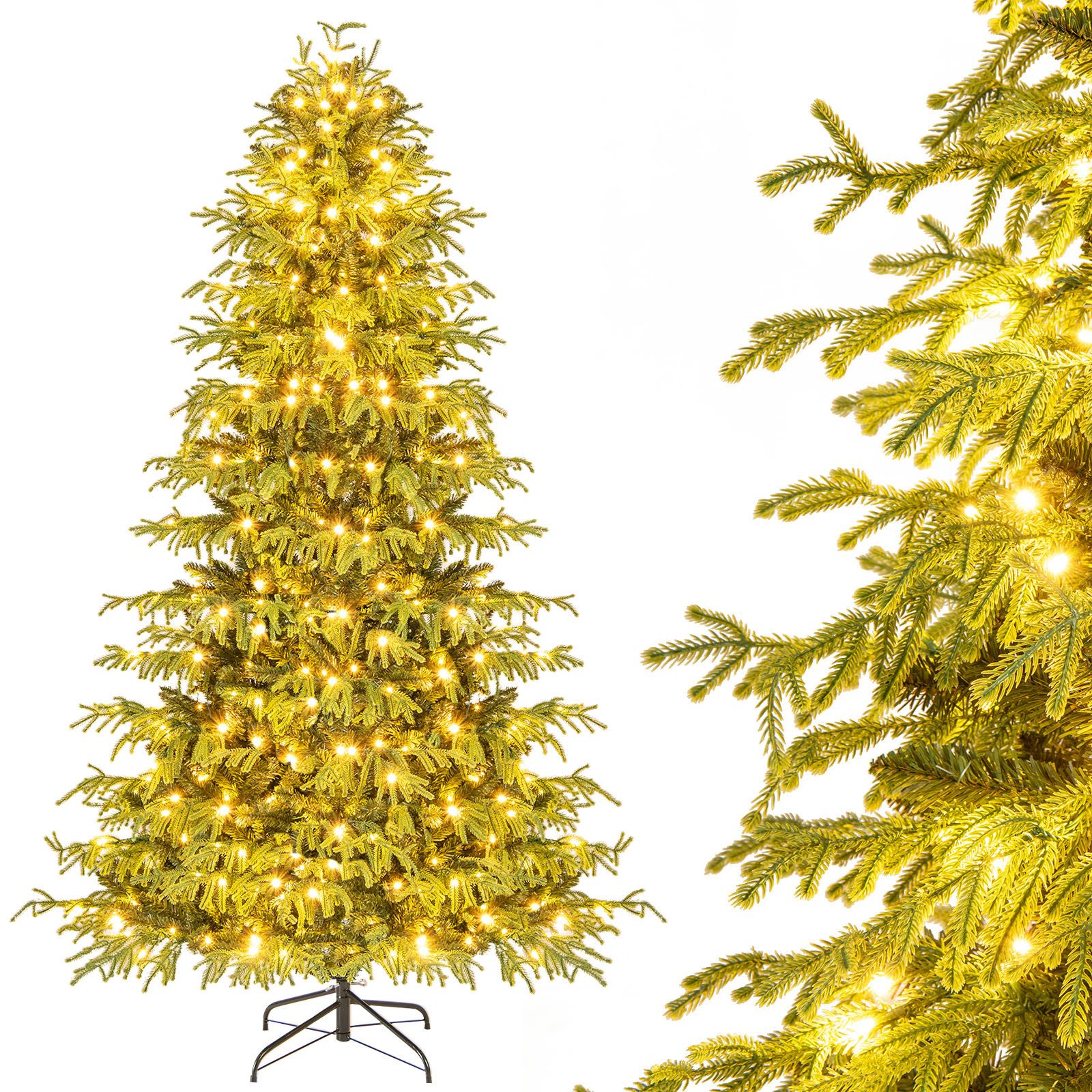 COSTWAY Künstlicher Weihnachtsbaum, 210cm, 370 warmweiße LEDs, 1090 Spitzen