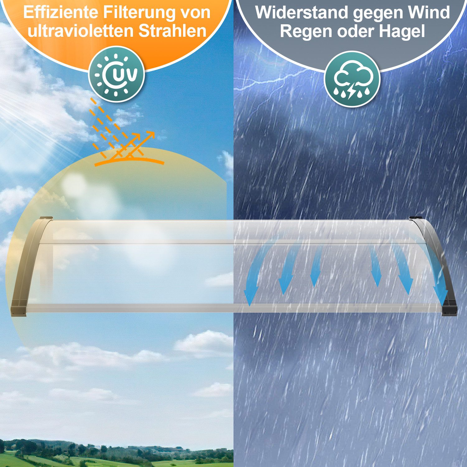Clanmacy Vordach Haustürvordach aus Polycarbonat, transparent, wetterfest