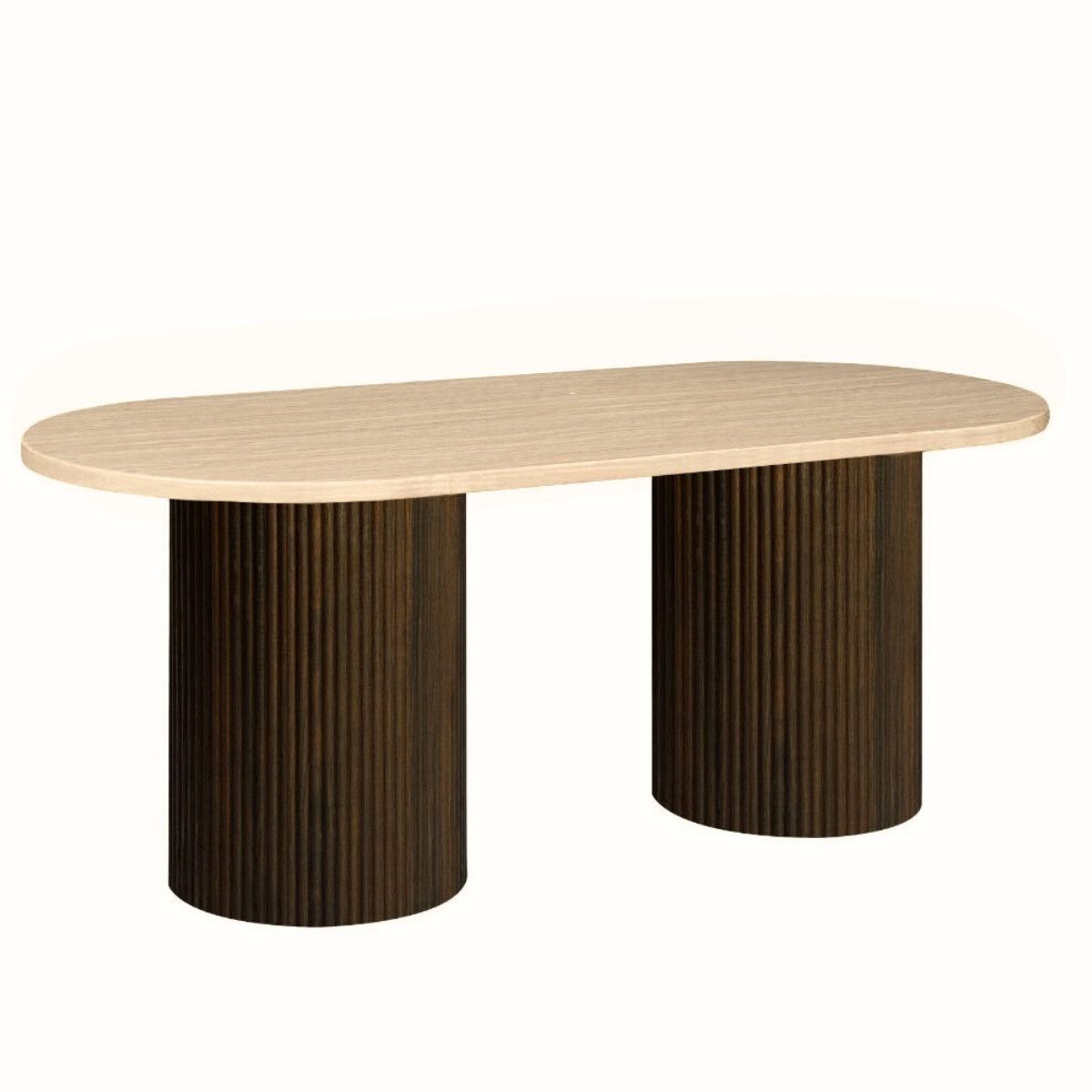 alesvelt Esstisch Trivento oval massive Tischplatte im Travertin Design Säulenstil (1-Tisch), Tischbeine im Säulenstil, 200x100x75cm