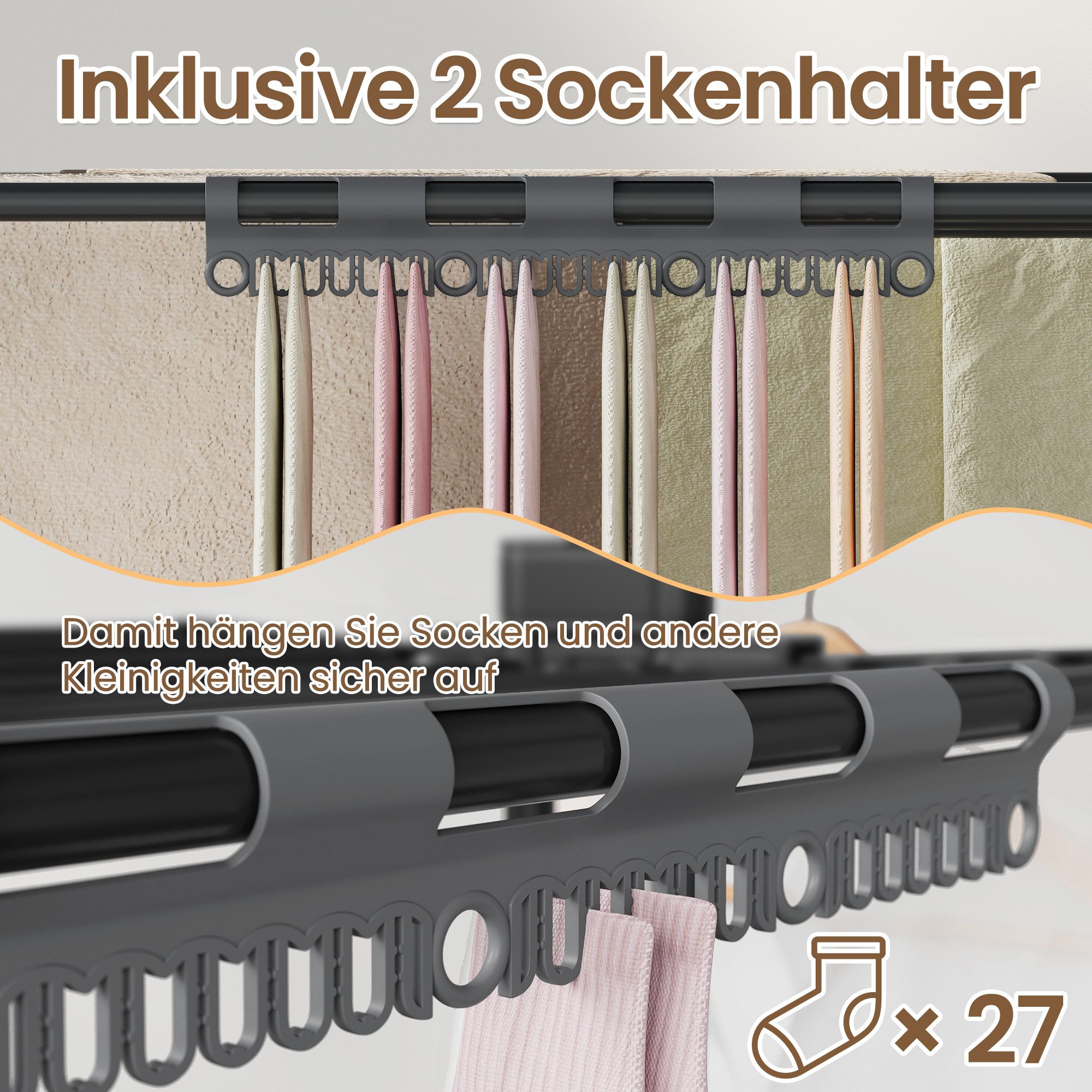 SONGMICS Wäscheständer Turm Standtrockner 4 Ebenen, Flügelwäscheständer, einfacher Aufbau, klappbare Flügel, mit Rollen, 63,5 x 125,5 x 173 cm – Bild 5 von 5