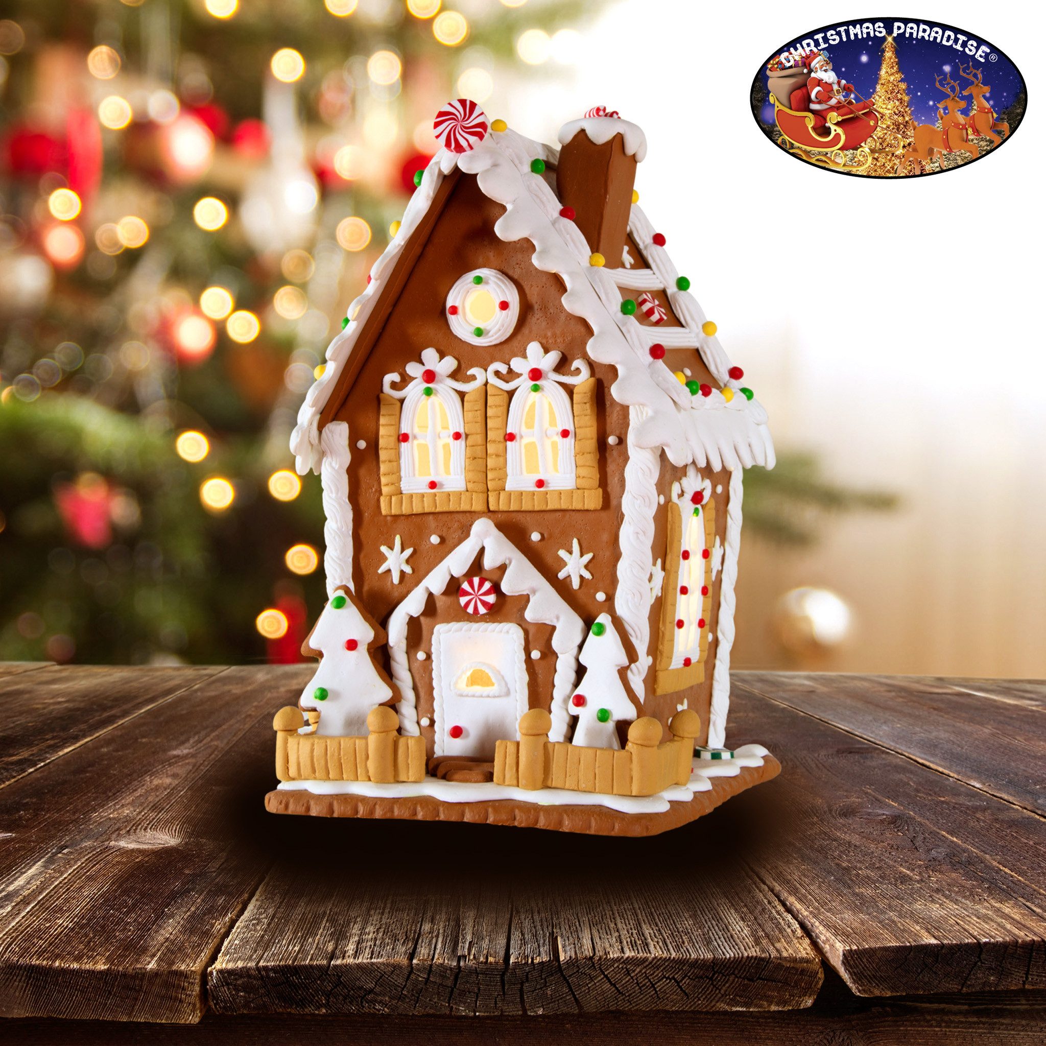 Weihnachtshaus LED Lebkuchenhaus 21cm bunt