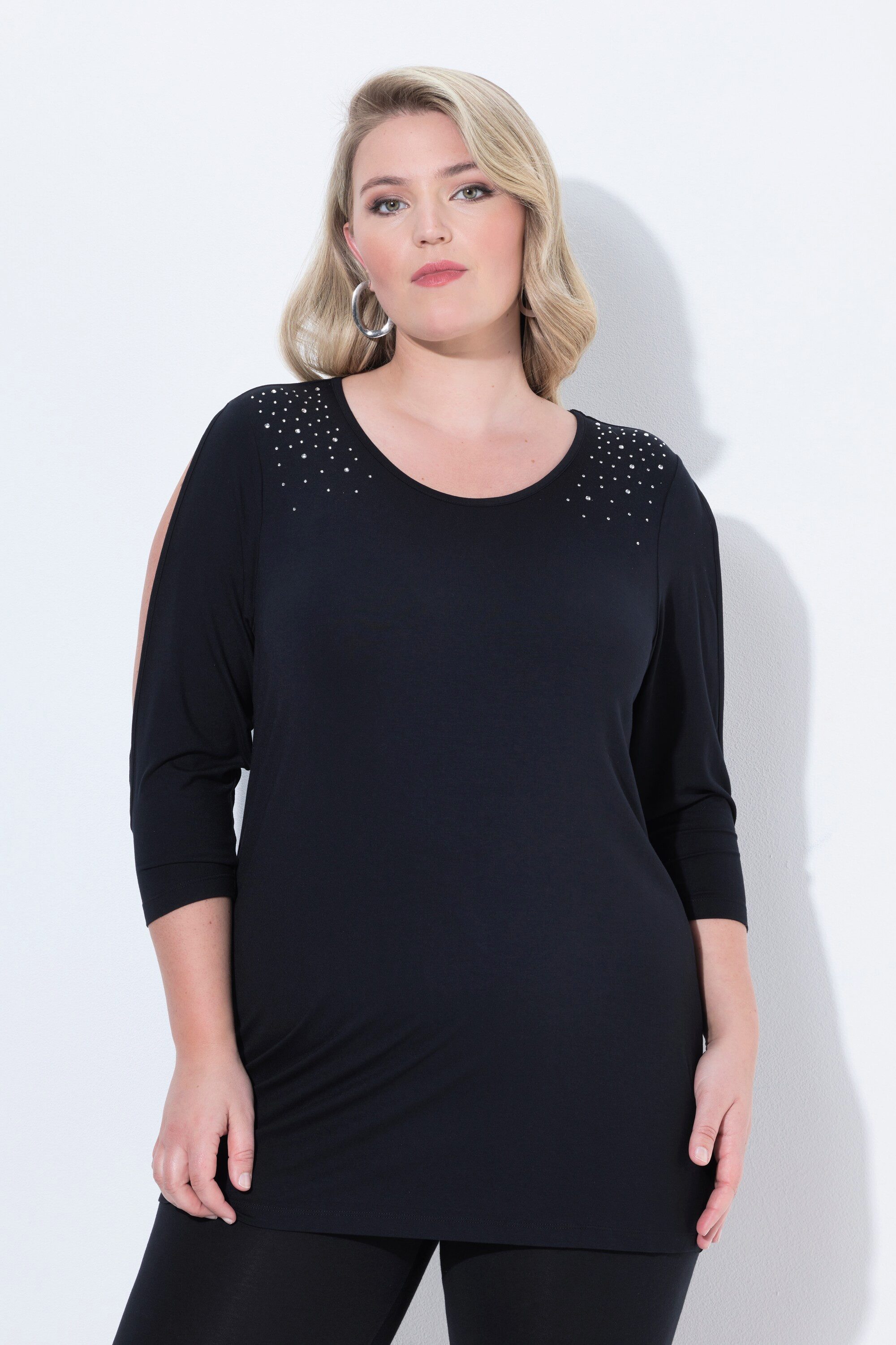 MIAMODA T-Shirt T-Shirt Komfort Fit Pailletten Ärmel CutOuts