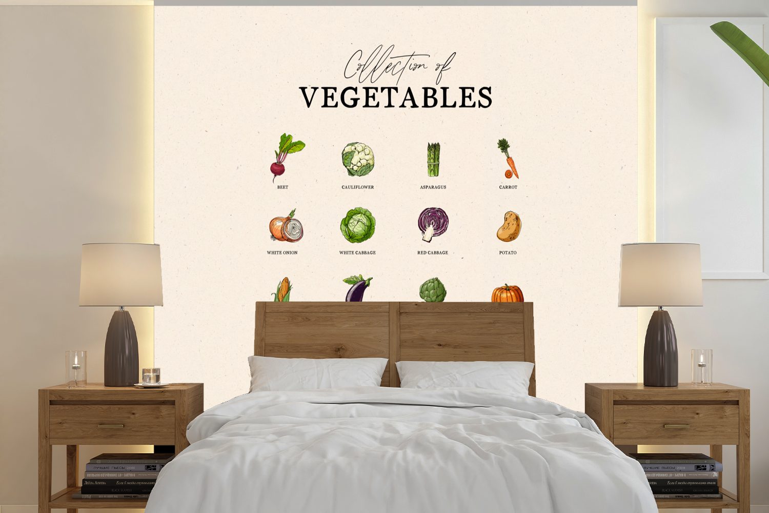 MuchoWow Fototapete Gemüse - Lebensmittel - Küche, Matt, bedruckt, (5 St), Vinyl Tapete für Wohnzimmer oder Schlafzimmer, Wandtapete