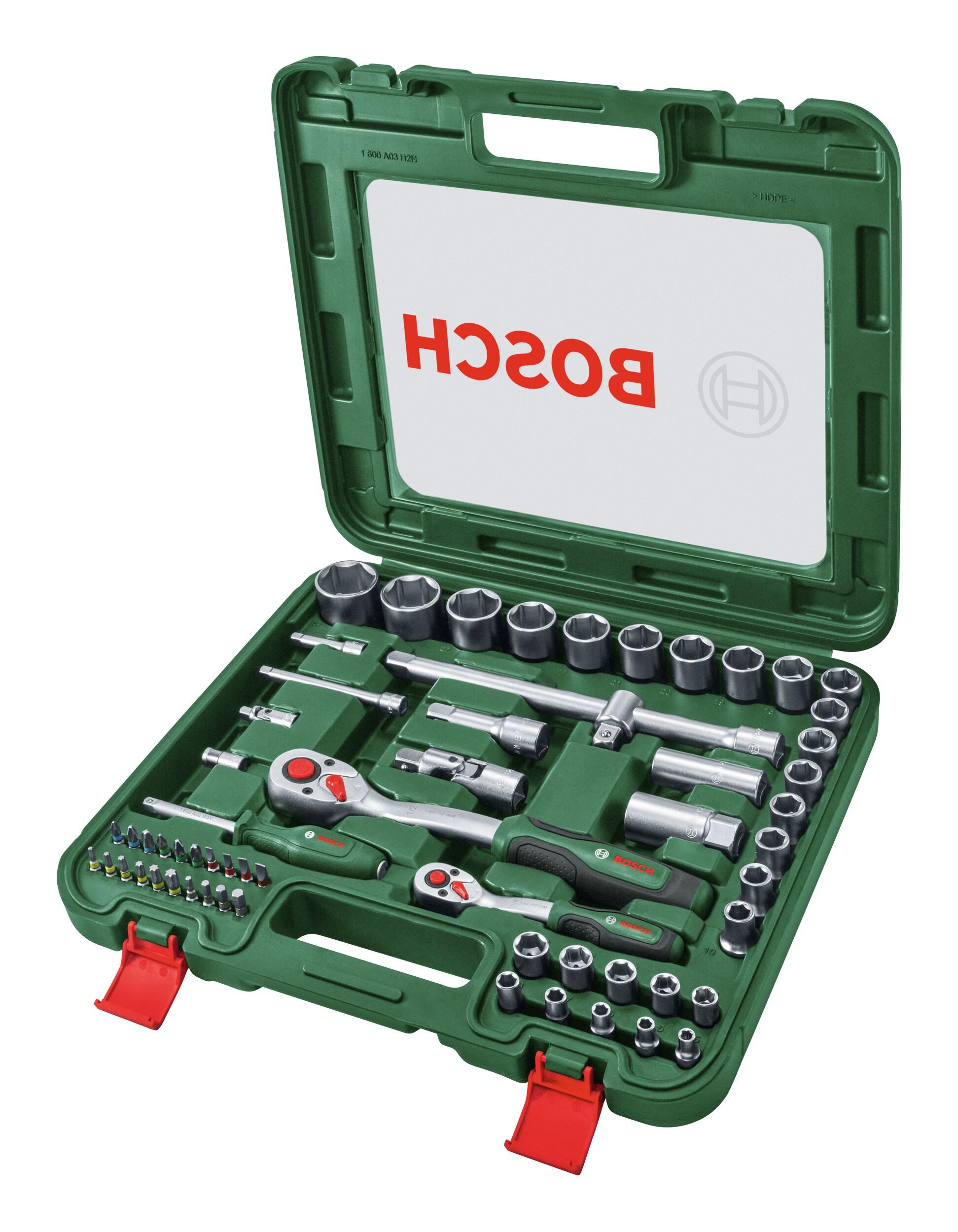 BOSCH Ratschenringschlüssel (60 Teile), Handwerkzeug 1/4"- und 1/2"-Ratschen-Set, 60-teilig