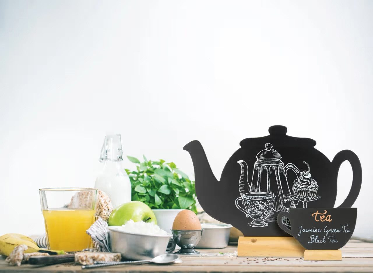 Securit Büffetschild Teekanne Silhouette Kreidetafel mit Holzsockel + Kreidestift inklusive, (6 St)