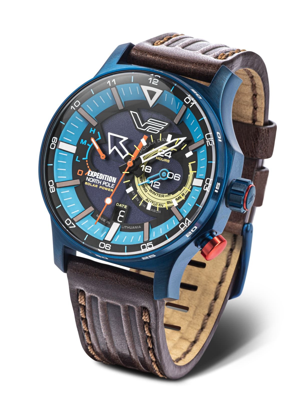 Vostok Europe Solaruhr 595D736-LSB – Expedition North Pole „Polar Ice“ – 47 mm, – Leder & Silikonband