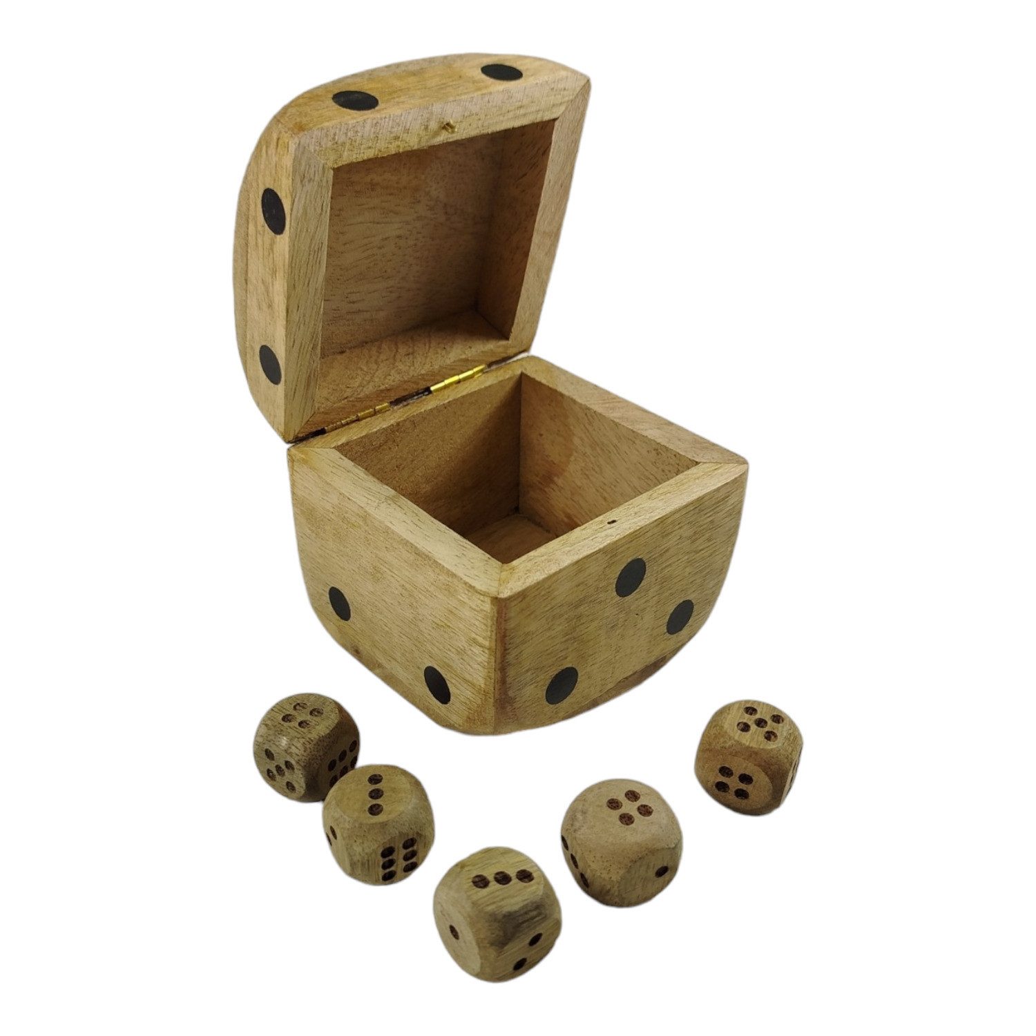 FTWdesign Aufbewahrungsbox Würfel Aufbewahrungsbox Würfelbecher mit 5 Würfeln aus Mangoholz