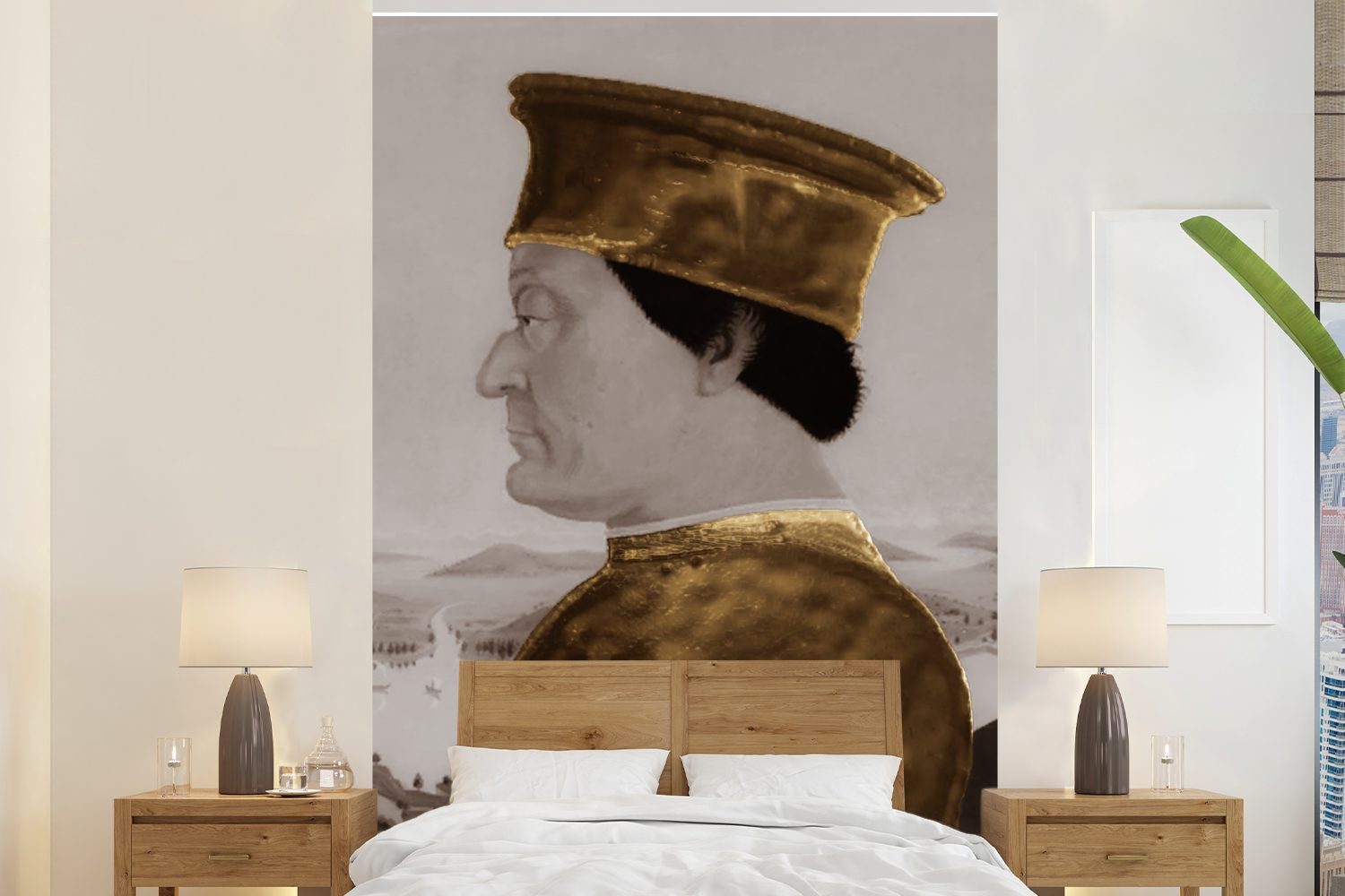 Montagefertig Gold, Vinyl Tapete Fototapete - bedruckt, (3 Wohnzimmer, Wandtapete della Federico Montefeltro Francesca da Matt, - für MuchoWow Piero St),