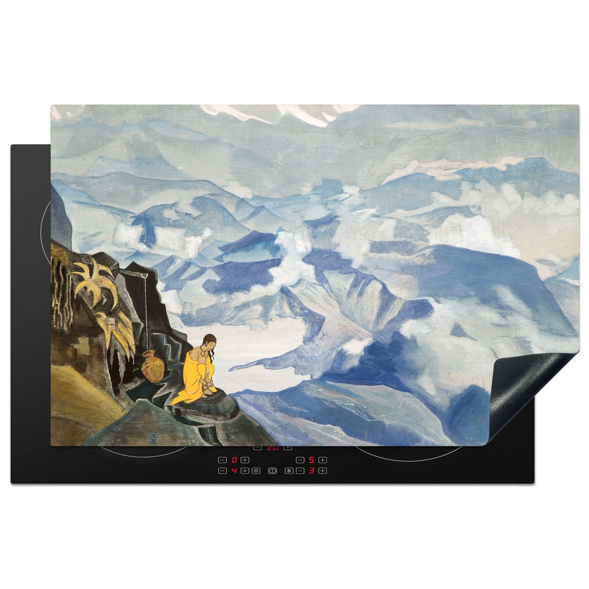 MuchoWow Herdblende-/Abdeckplatte Tropfen des Lebens - Gemälde von Nicholas Roerich, Vinyl, (1 tlg), 81x52 cm, Induktionskochfeld Schutz für die küche, Ceranfeldabdeckung