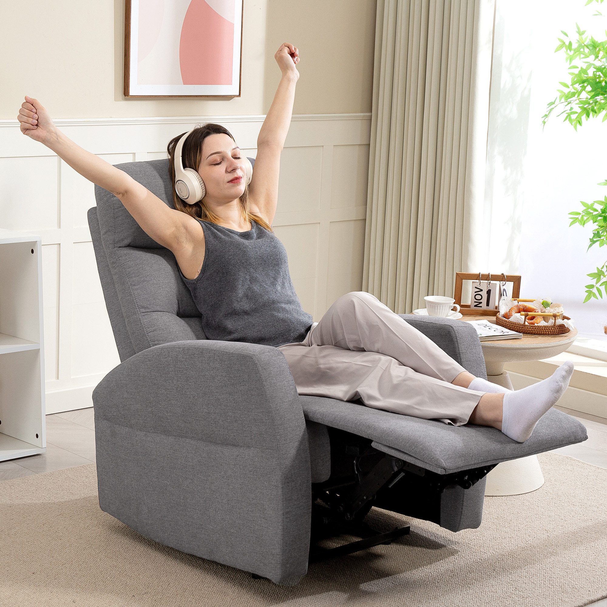 HOMCOM Relaxsessel Fernsehsessel, TV-Sessel mit Fußteil, Leinenoptik, bis 150 kg (moderner Polstersessel, 1-St., Verstellbarer Relaxsessel mit Fußstütze), für Wohnzimmer, Schlafzimmer, Dunkelgrau