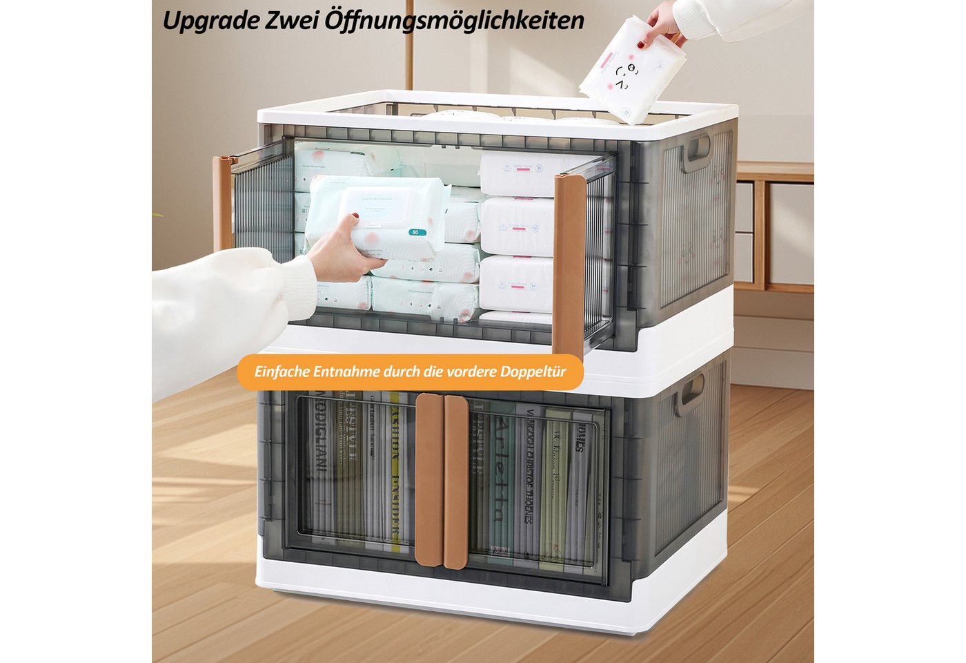 Thumbnail - CALIYO Aufbewahrungsbox Stapelbare Aufbewahrungsbehälter und Doppeltüren mit Rollen (Stapelbar und beweglich), Sichtbare...