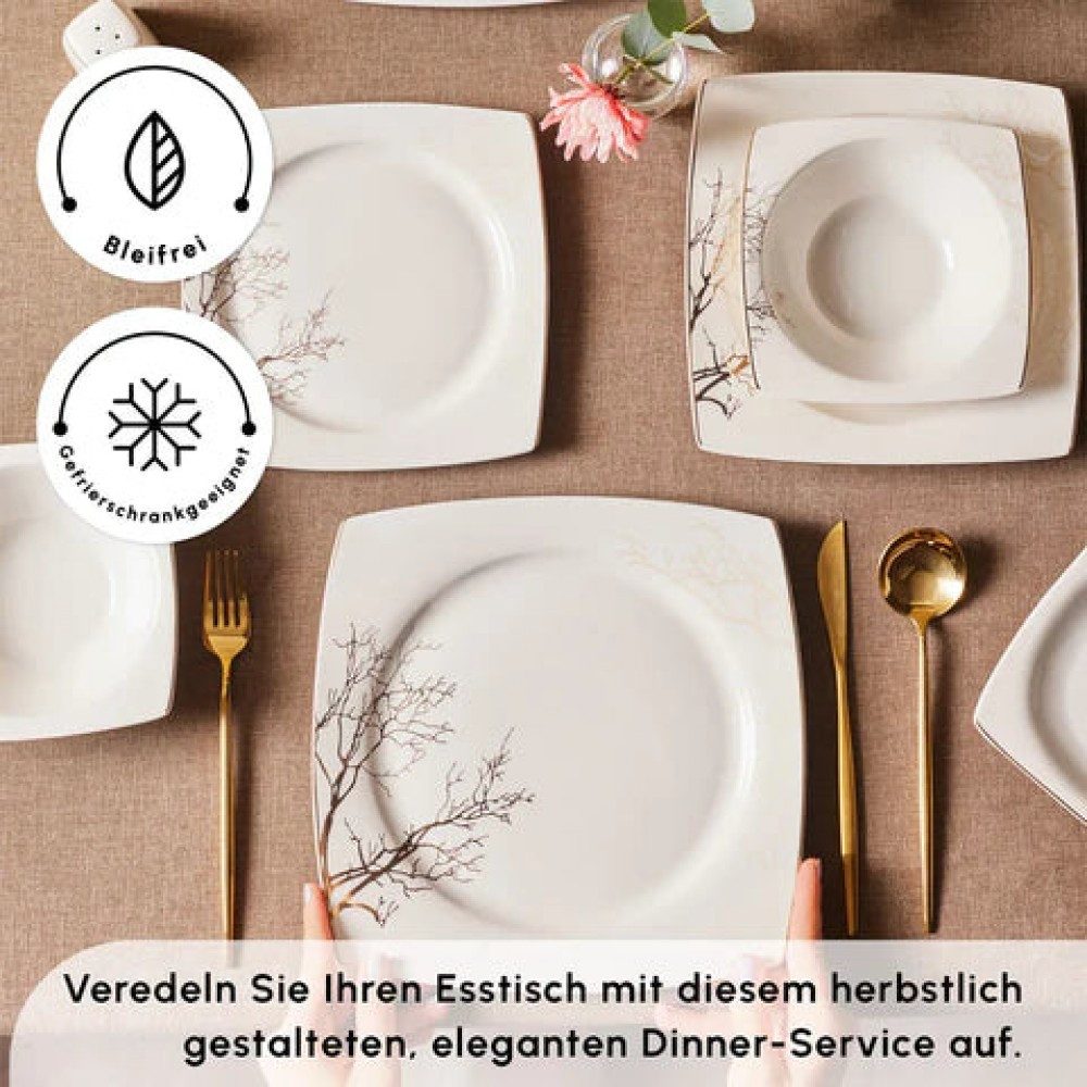Karaca Geschirr-Set Karaca Autumn Bone Geschirrset für 12 Personen 53-tlg Quadratisch