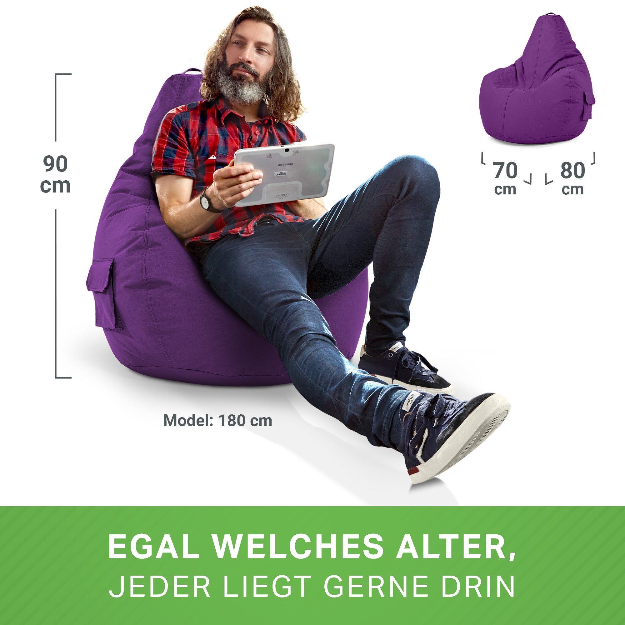 Green Bean Sitzsack Gaming Sitzsack Lounge Chair Cozy (Sitzsack mit Rückenlehne 80x70x90cm - Gaming Chair mit 230L EPS-Perlen Füllung, Kuschelig Weich Waschbar) – Bild 5 von 5