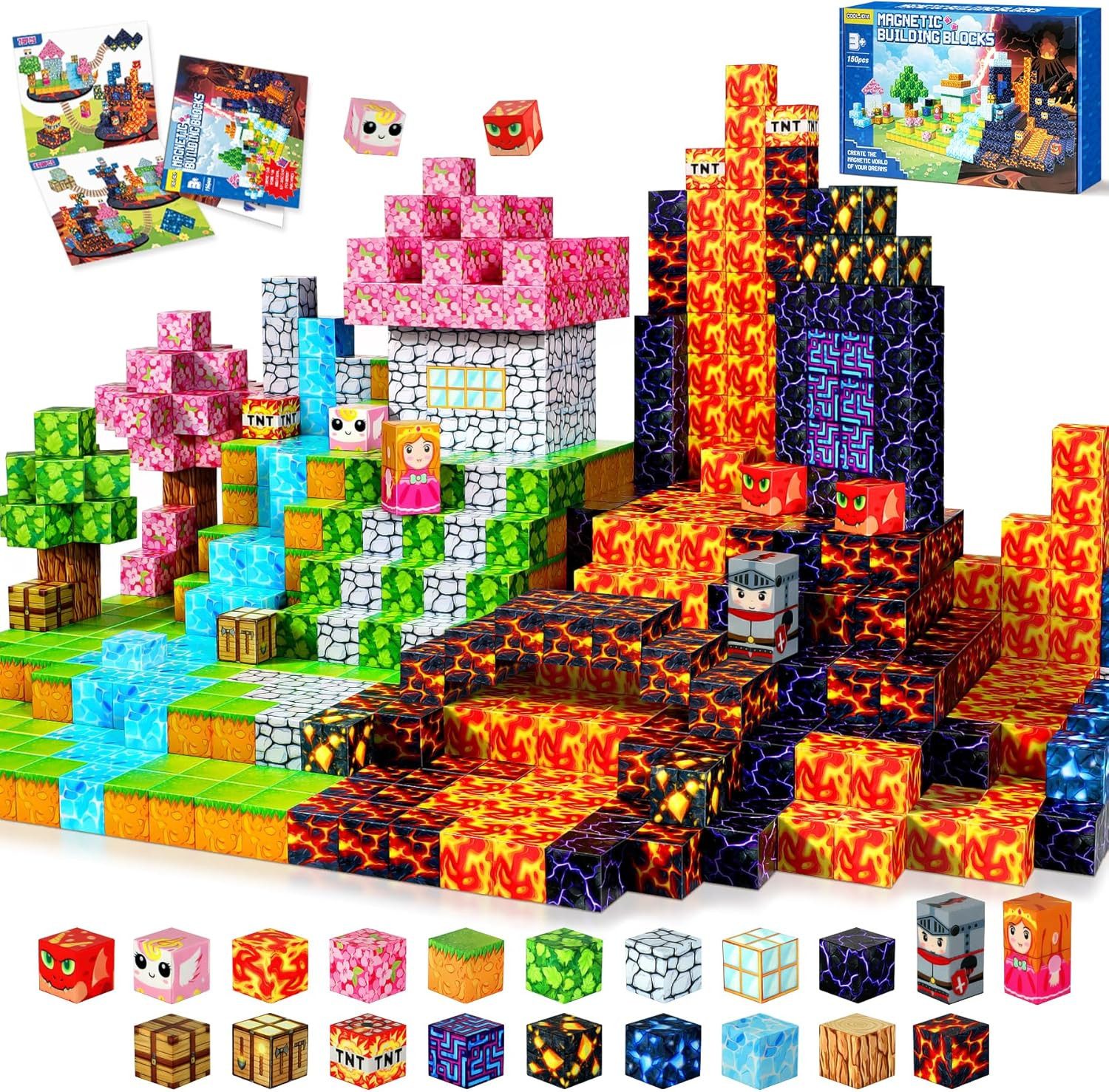 POPOLIC Magnetische Bausteine, 150 Teile Magnetbausteine ab 4 Jahre Magnetspielbausteine, (150 St., Magnetische Bauwelt Halloween Spielzeug Magnetblöcke), für Kinder ab 3 4 5 6 7 8 9 Jahre Verstaubare