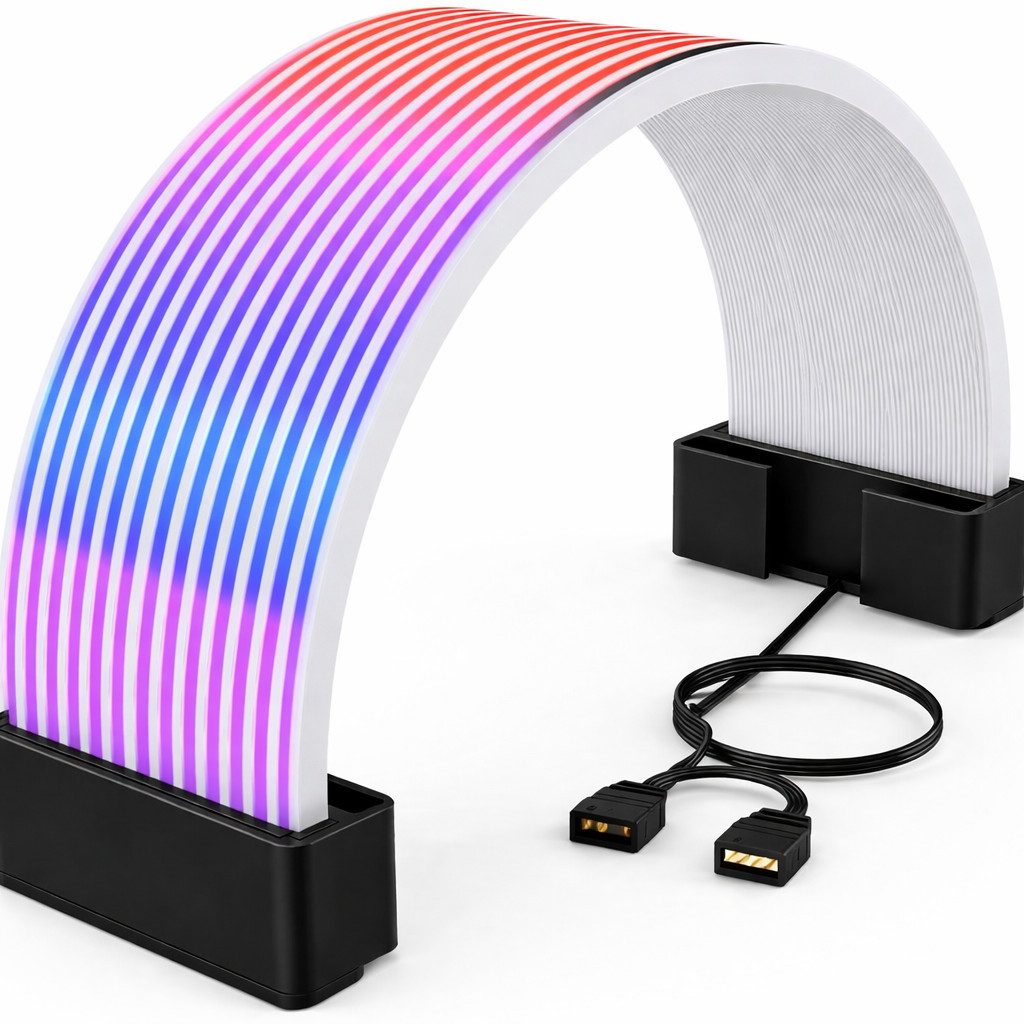 Athlix LED Lichtleiste RGB PSU Kabel für Gaming PC, LED Streifen ARGB PC Kabel Abdeckung, LED fest integriert, 24-polige ATX-Netzteilkabel, 80 LEDs