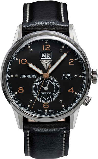 Junkers-Uhren Quarzuhr Junkers Herren Uhr Elegant 6940-5 Leder, Herren Armbanduhr rund, Lederarmband schwarz, Elegant