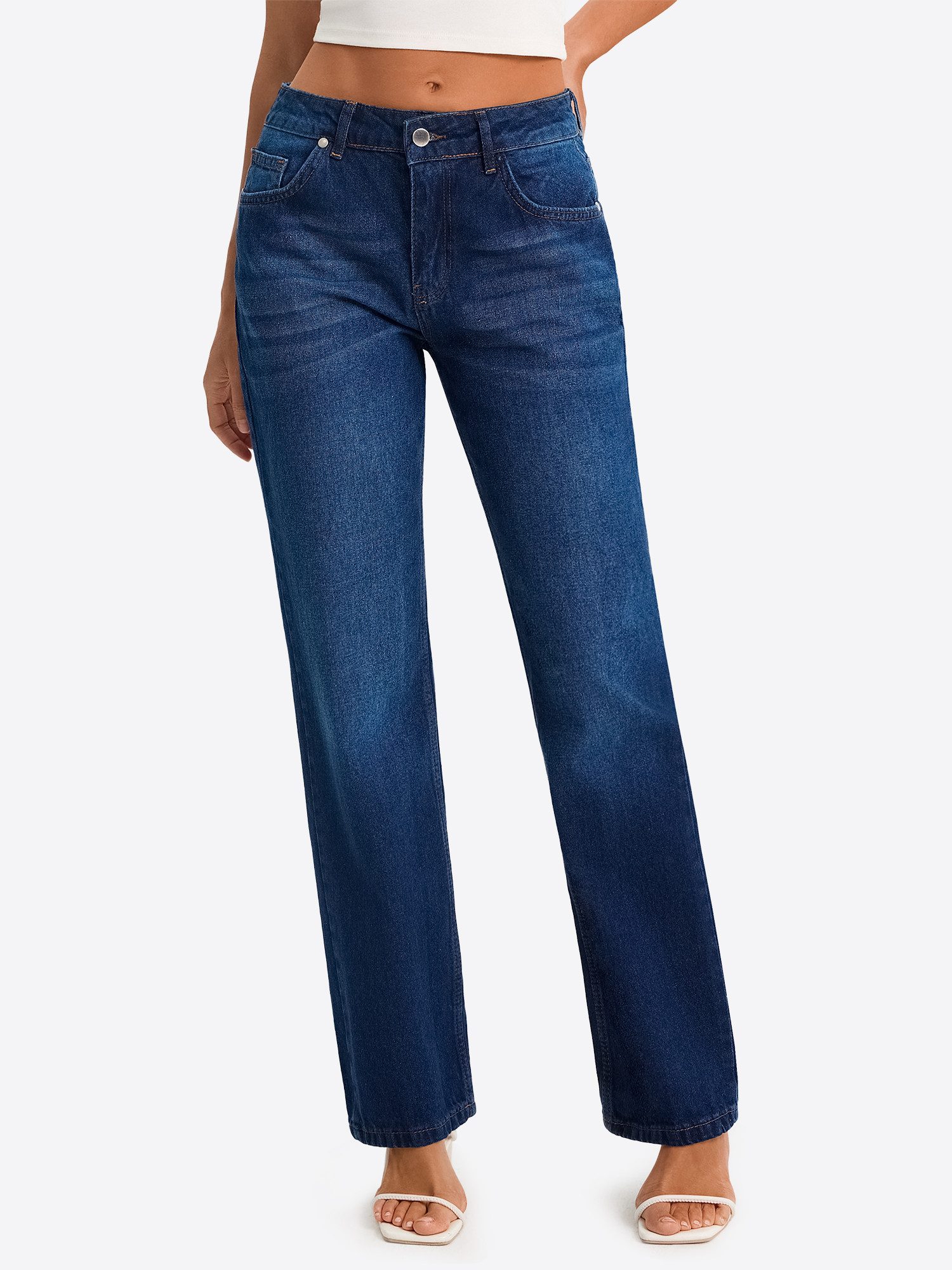 Imily Bela Loose-fit-Jeans Damen Hochgeschnittene Jeans mit weitem Bein (Packung, 1-tlg., 1per-Pack) aus Baumwolle