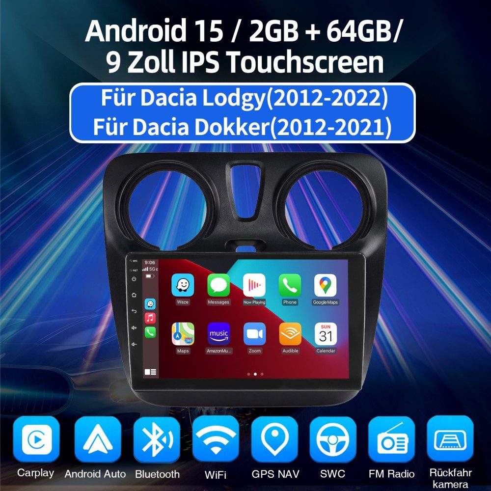 ESSGOO Für Dacia Lodgy Dokker 12-21 Carplay Android 15 FM AM NAVI Autoradio (RDS, Digitalradio (DAB), FM, AM, Apple Carplay Android Auto WIFI BT)