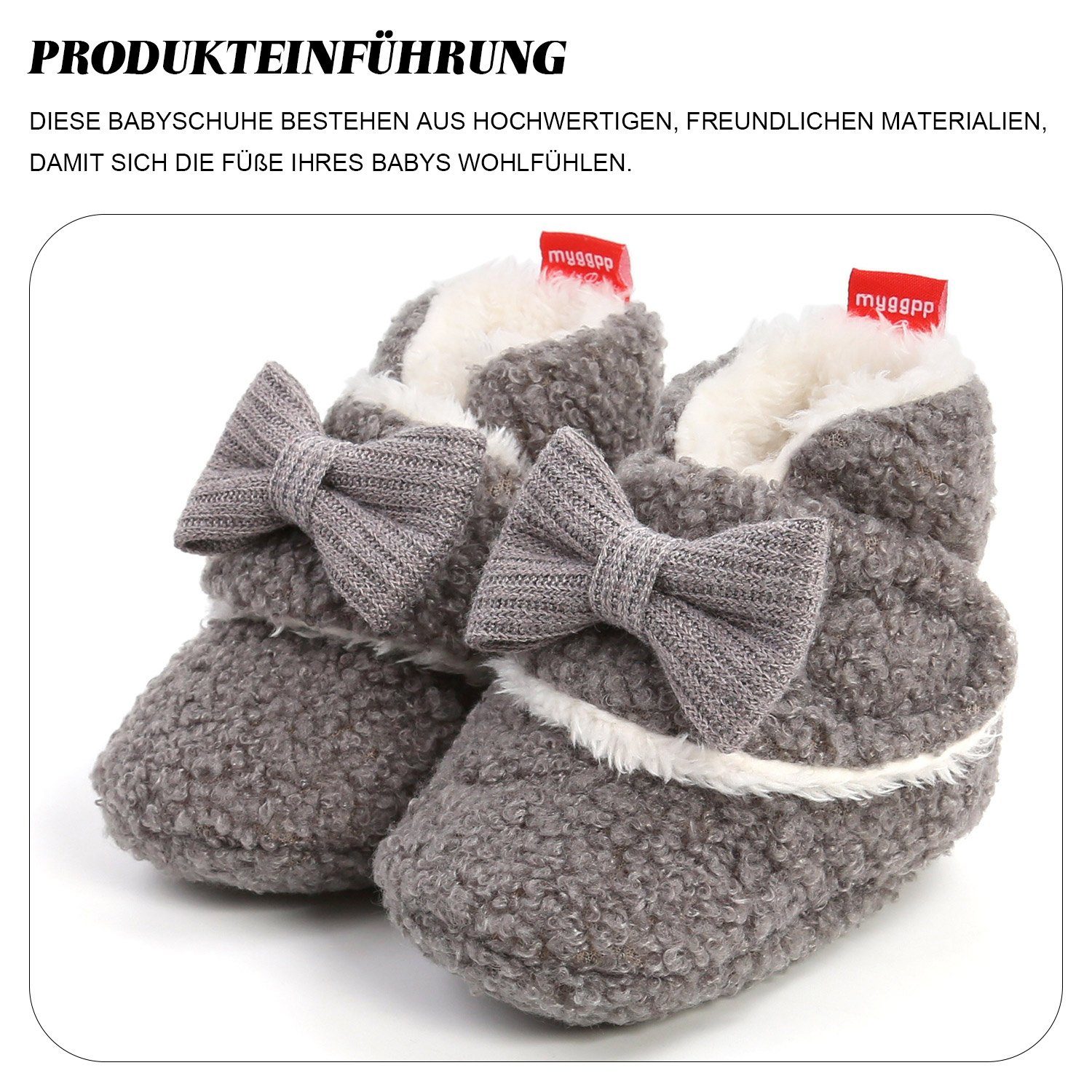 Plüsch Babyschuhe Winterschuhe Kinder Krabbelschuhe Grau Babystiefel Daisred