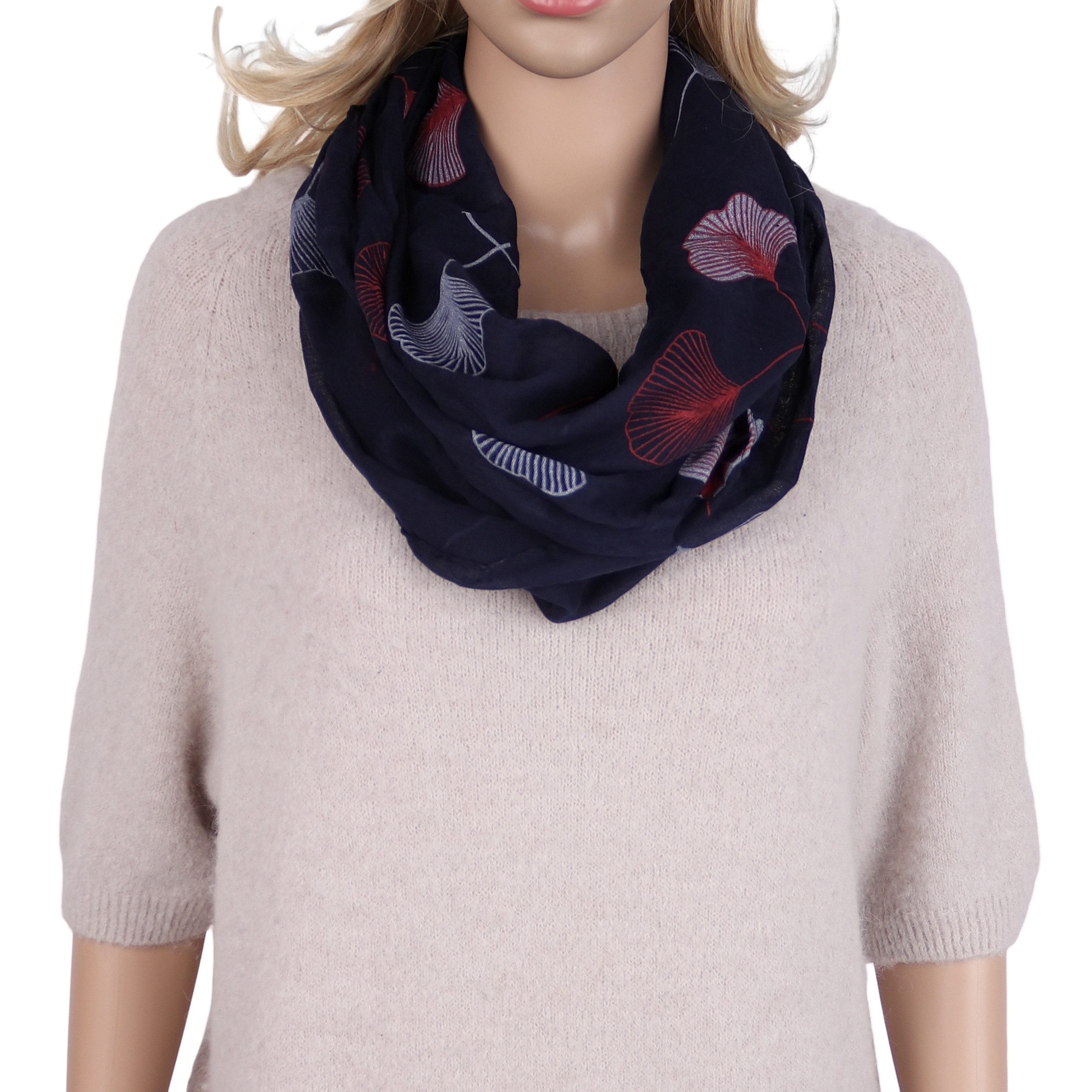 MIRROSI Loop Damen Schal mit Ginkgo-Muster Weich aus 100% Baumwolle Schlauchschal, (ca.160x45cm zweimal um den Hals wickelbar) – Bild 2 von 4