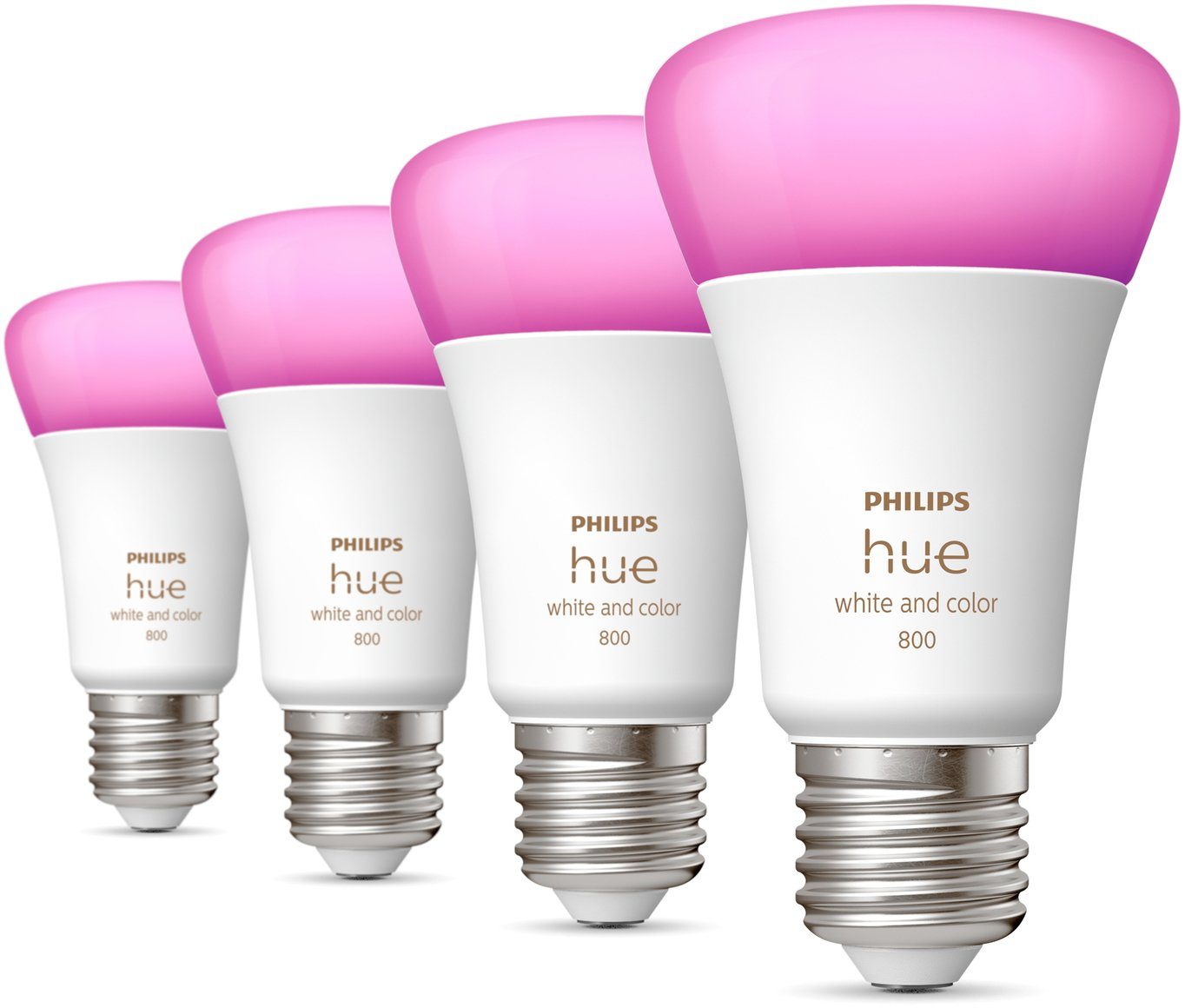 Philips Hue LED-Leuchtmittel White & Col. Amb. E27 Viererpack 4x570lm 60W, E27, 4 St., Farbwechsler, Warmweiß