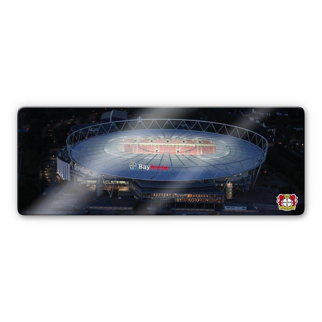 K&L Wall Art Glasbild Fußball Glasbild Modern Bay Arena Nacht Luftaufnahme, Sportverein Deko Bilder
